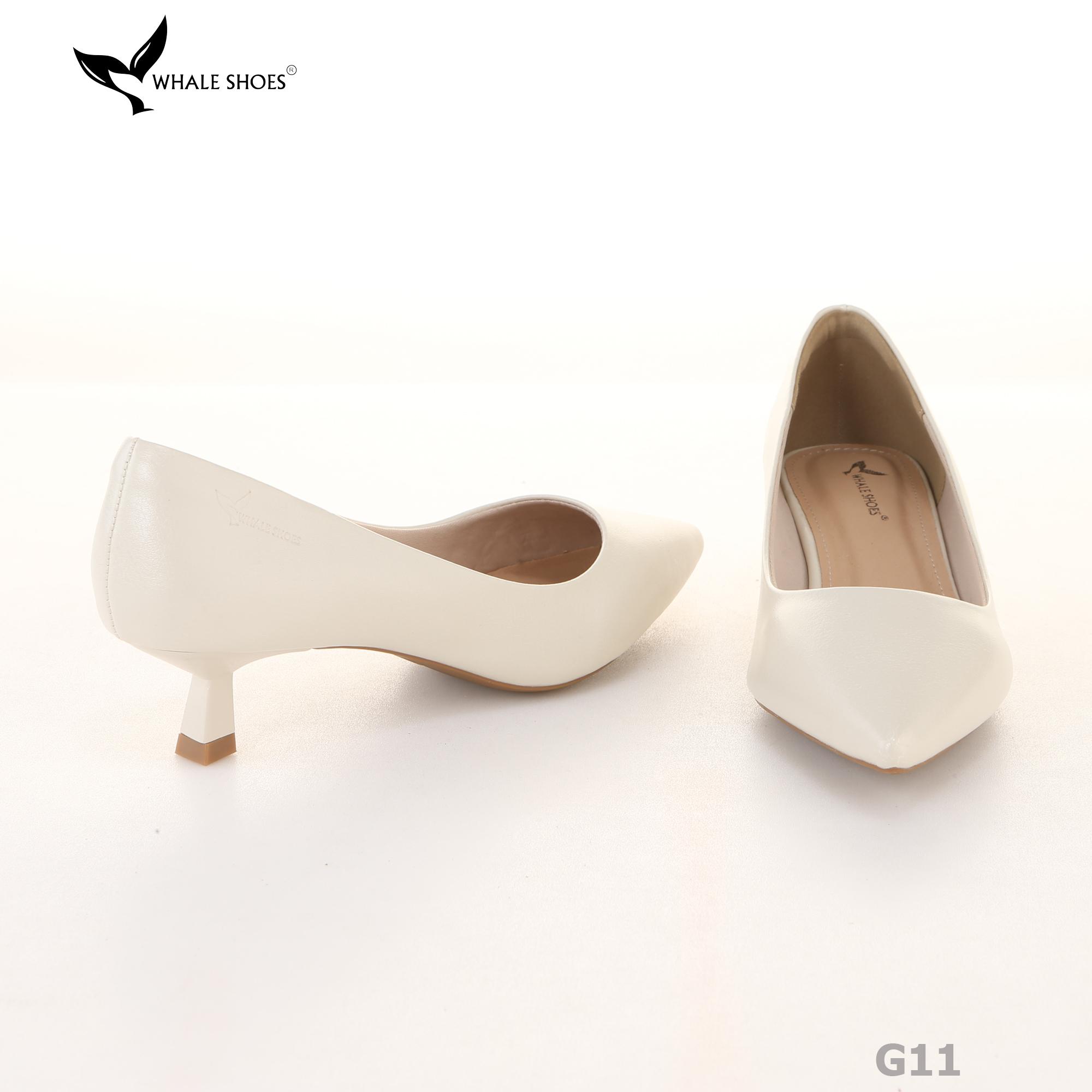 Giày Cao Gót Whale Shoes 4cm, mũi nhọn, da bóng và da mờ, lót êm, đế chống trượt-G11