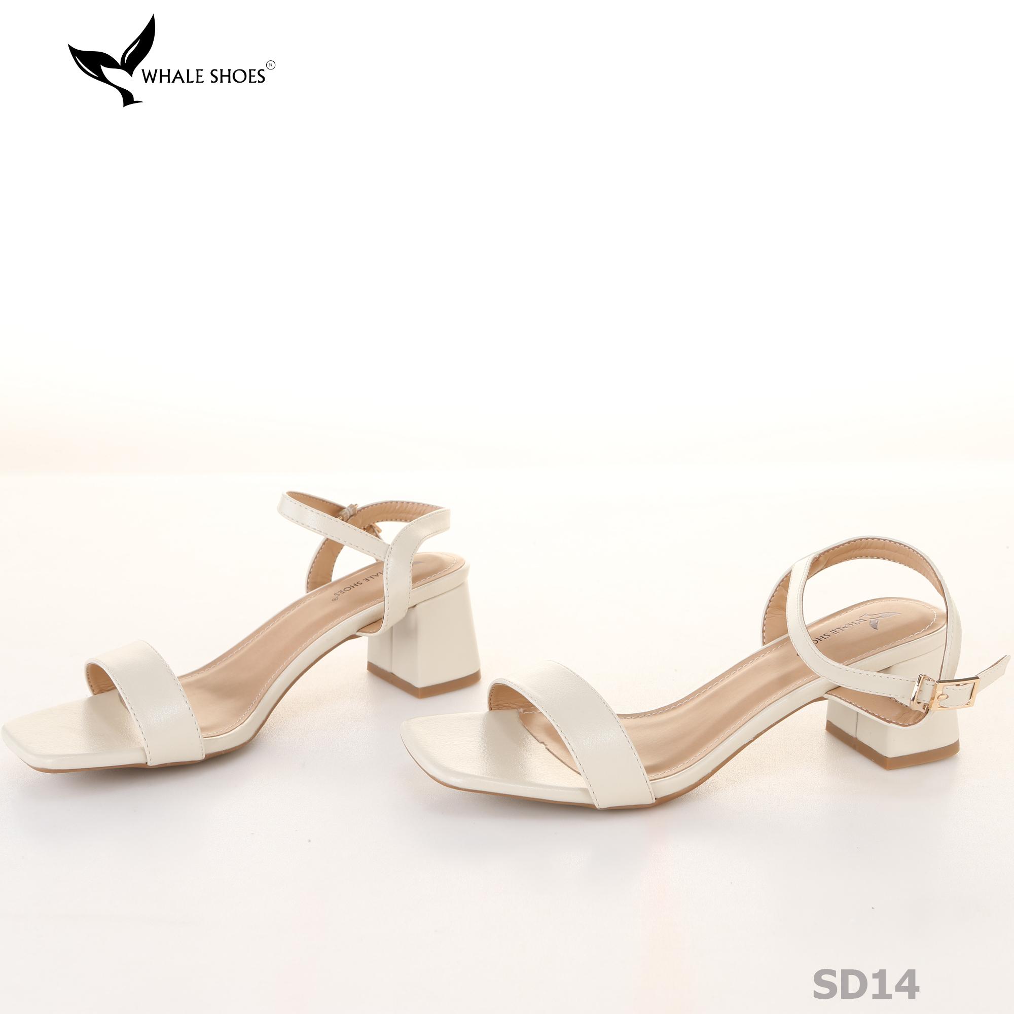Giày sandal nữ Whale Shoes gót 5cm mũi vuông, quai ngang basic da mờ, đế chống trượt-SD14