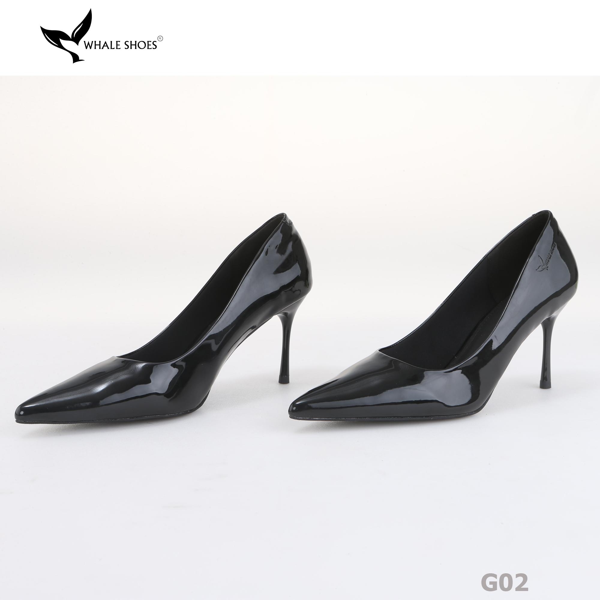 Giày cao gót nữ Whale Shoes 8cm da bóng kem, gót nhọn, đế chống trượt-G02