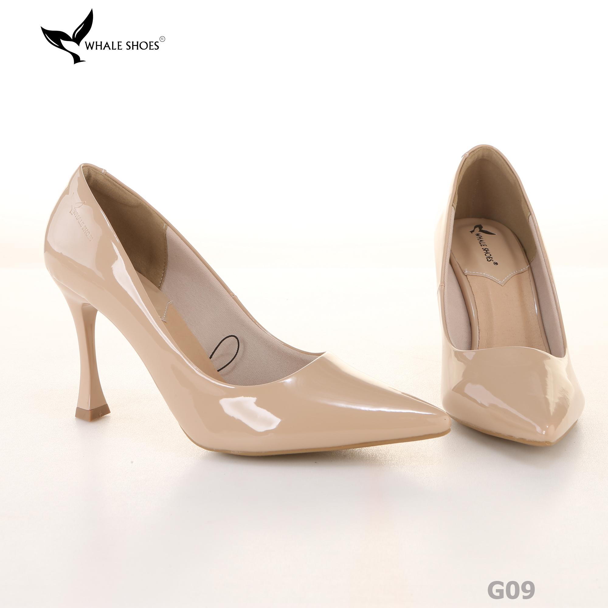 Giày cao gót nữ Whale Shoes 9cm da bóng, mũi nhọn hiện đại thanh lịch, đế chống trơn trượt-G09