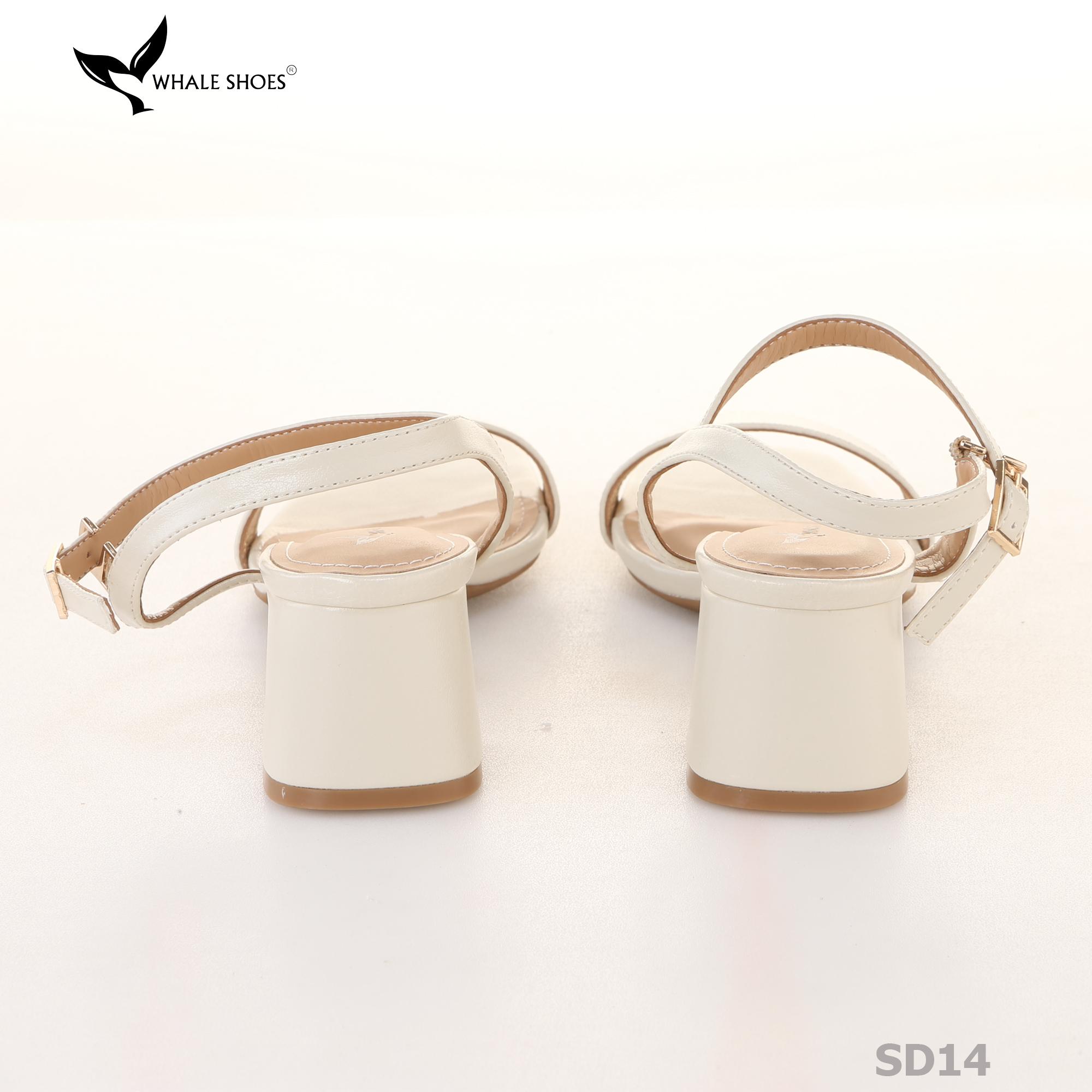 Giày sandal nữ Whale Shoes gót 5cm mũi vuông, quai ngang basic da mờ, đế chống trượt-SD14