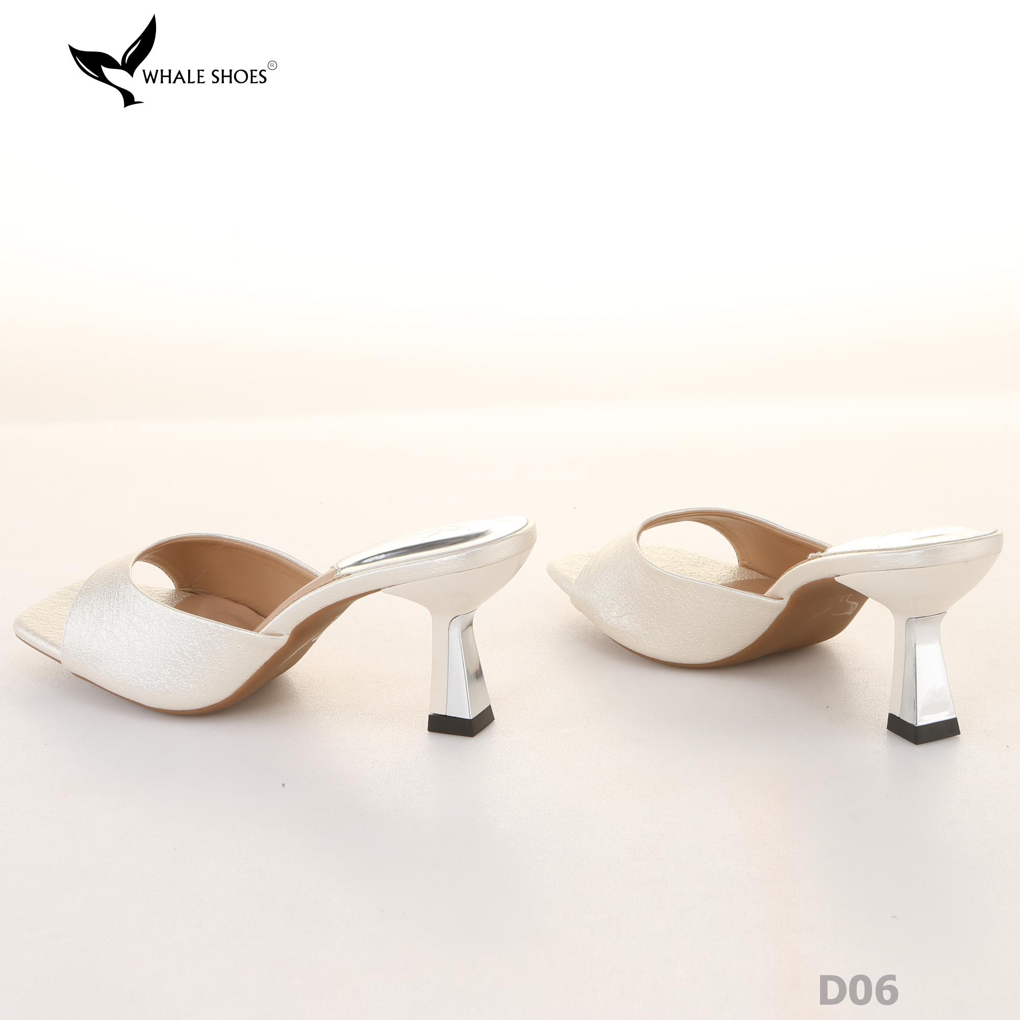Dép (guốc) nữ Whale Shoes 6cm (tăng size) mũi vuông, vân da dưa lưới, gót trụ, đế chống trượt-D06