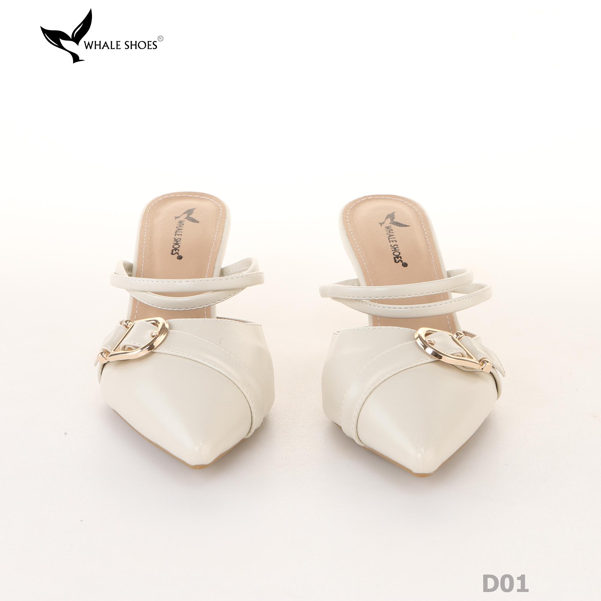 Sục cao gót nữ  Whale Shoes 7cm mũi nhọn, đính khóa, êm chân, đế chống trượt-D01