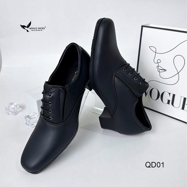 Giày quân phục nữ gót 5cm, kiểu dáng Oxford, màu đen tuyền, Phù hợp cán bộ nhận viên nữ - Whale Shoes GQD01