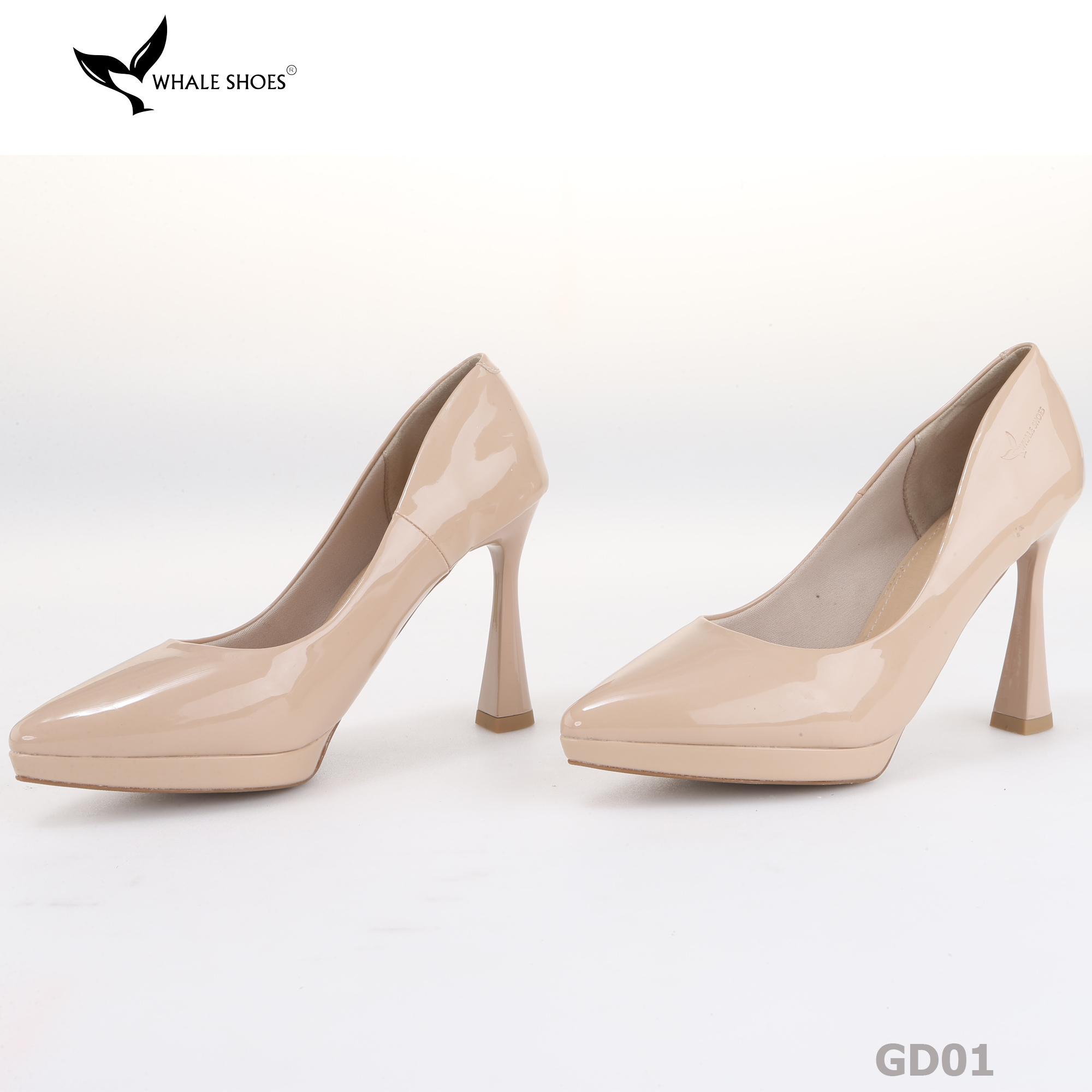 Giày Cao Gót Mũi Nhọn Whale Shoes 10cm, da bóng đúp mũi 1cm, lót êm, đế chống trơn trượt-GD01