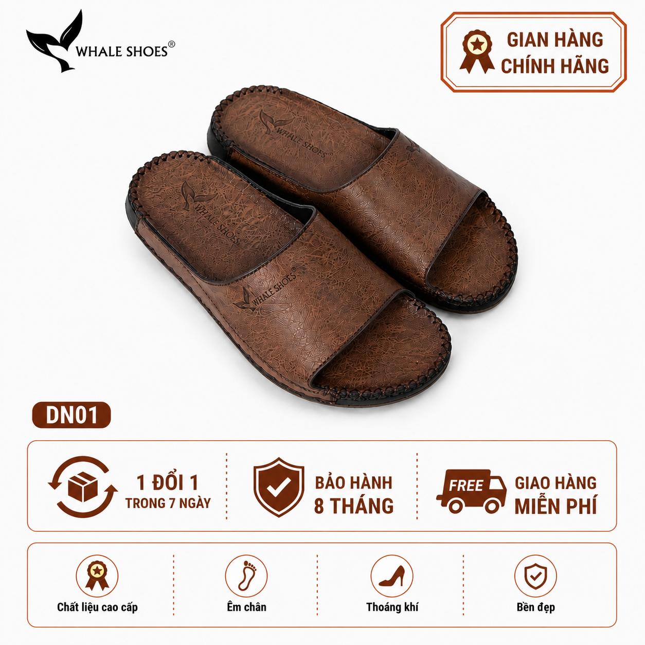 Dép nam Whale Shoes Quai Ngang Bản To, Êm Chân, Đế Chống Trơn Trượt -  DN01