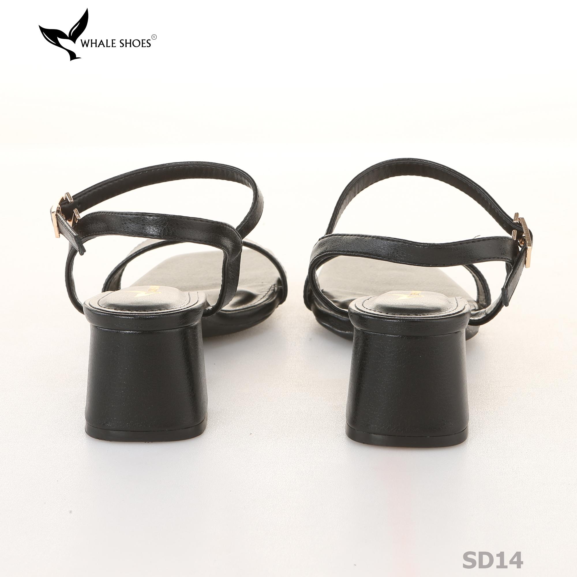 Giày sandal nữ Whale Shoes gót 5cm mũi vuông, quai ngang basic da mờ, đế chống trượt-SD14
