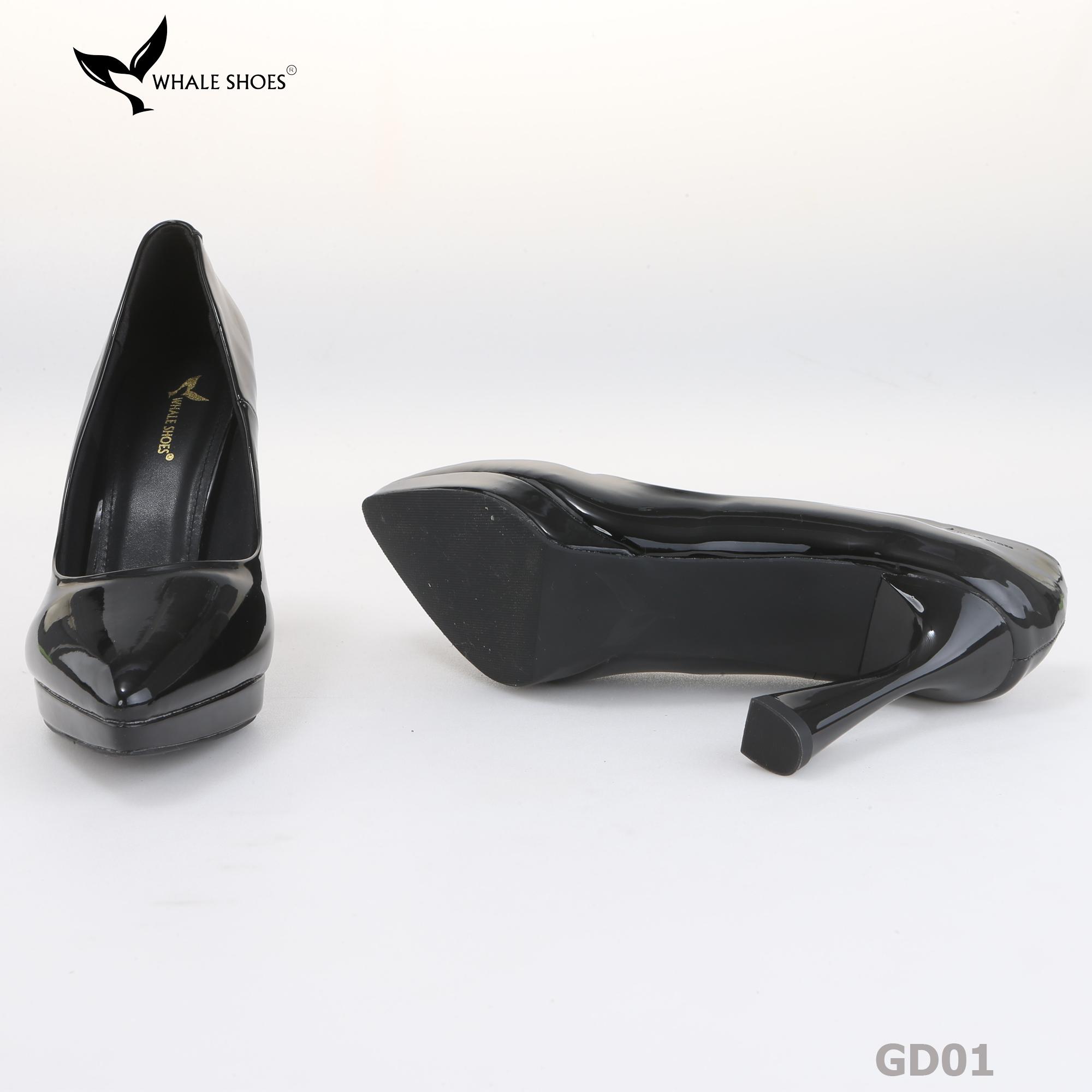 Giày Cao Gót Mũi Nhọn Whale Shoes 10cm, da bóng đúp mũi 1cm, lót êm, đế chống trơn trượt-GD01