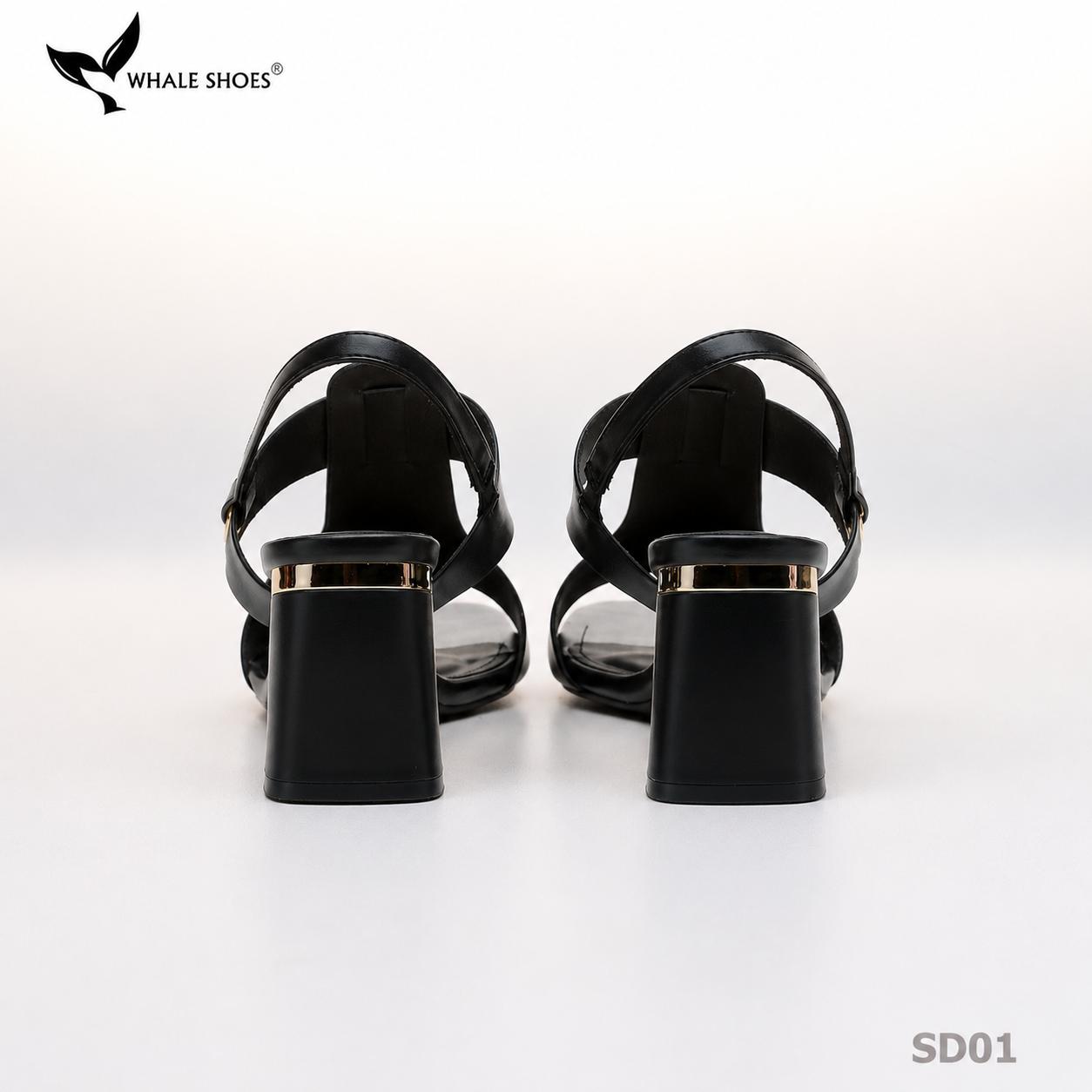Giày Sandal nữ Whale Shoes 7cm, mũi vuông 7cm sơn vân da, viền mạ vàng, đế chống trượt-SD01