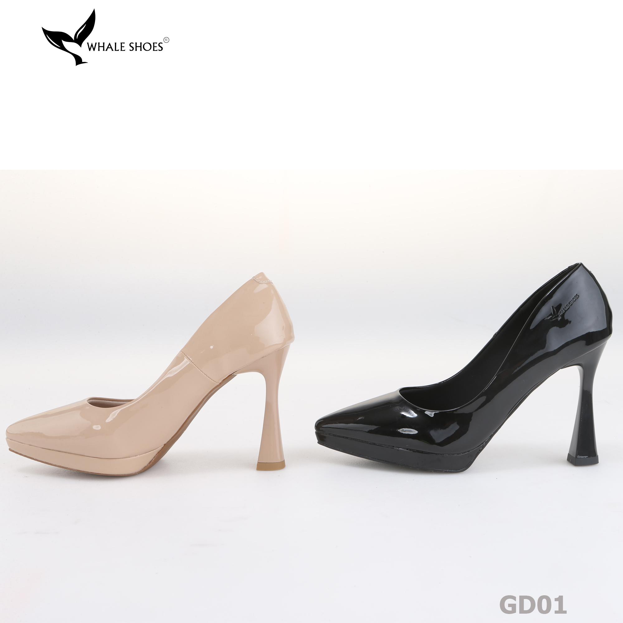 Giày Cao Gót Mũi Nhọn Whale Shoes 10cm, da bóng đúp mũi 1cm, lót êm, đế chống trơn trượt-GD01
