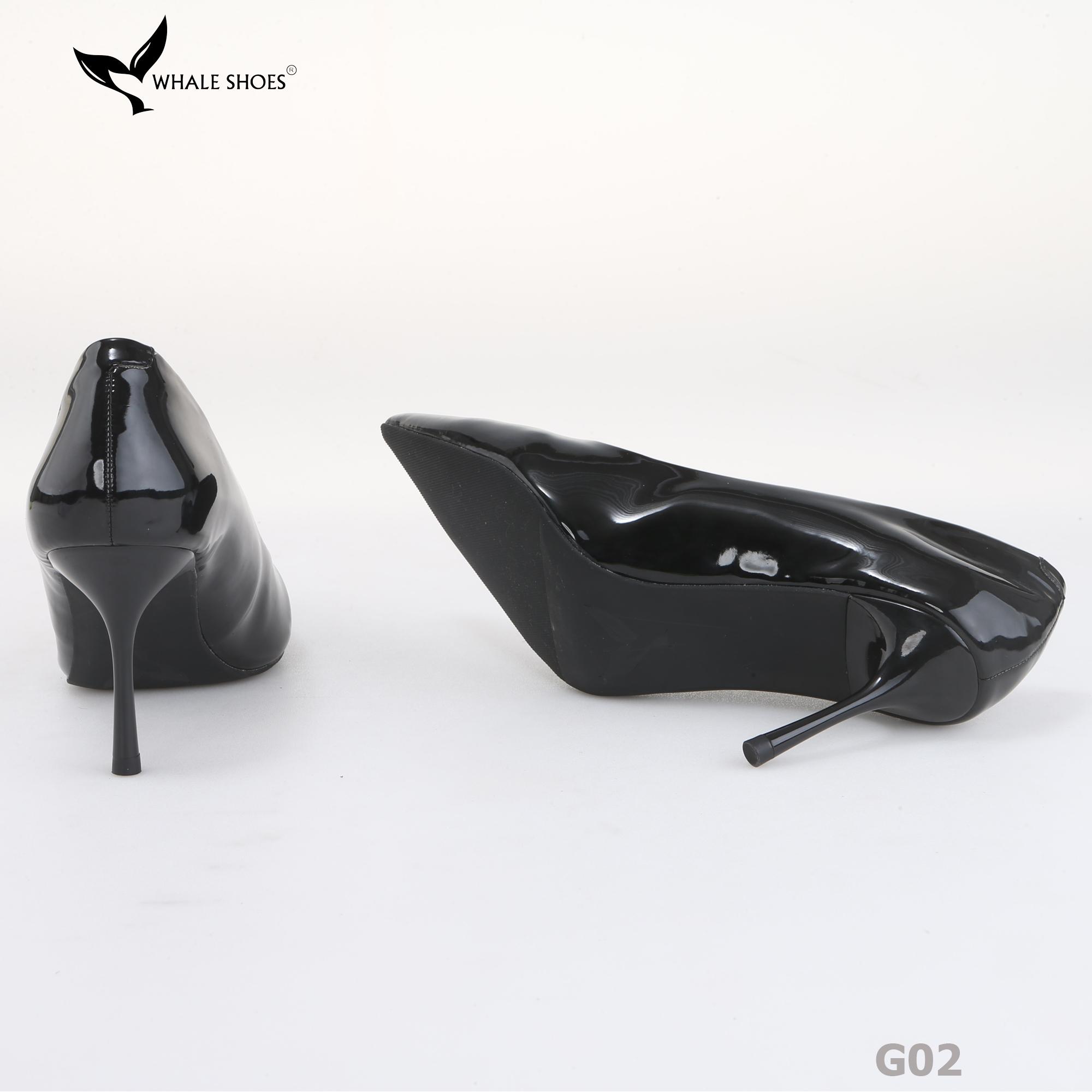 Giày cao gót nữ Whale Shoes 8cm da bóng kem, gót nhọn, đế chống trượt-G02