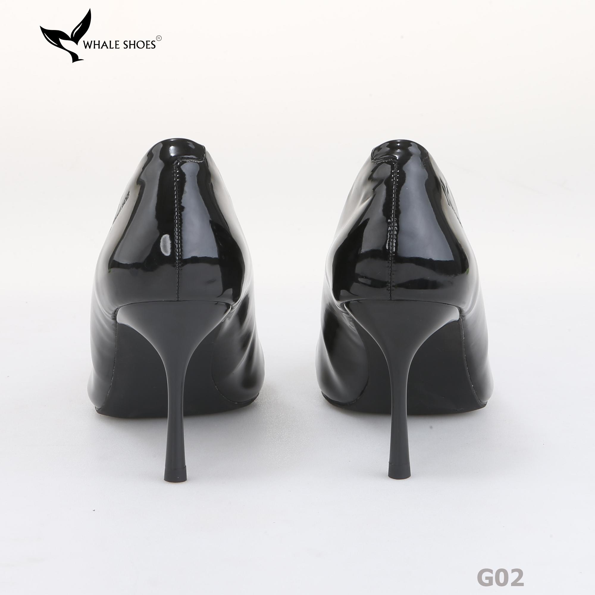 Giày cao gót nữ Whale Shoes 8cm da bóng kem, gót nhọn, đế chống trượt-G02
