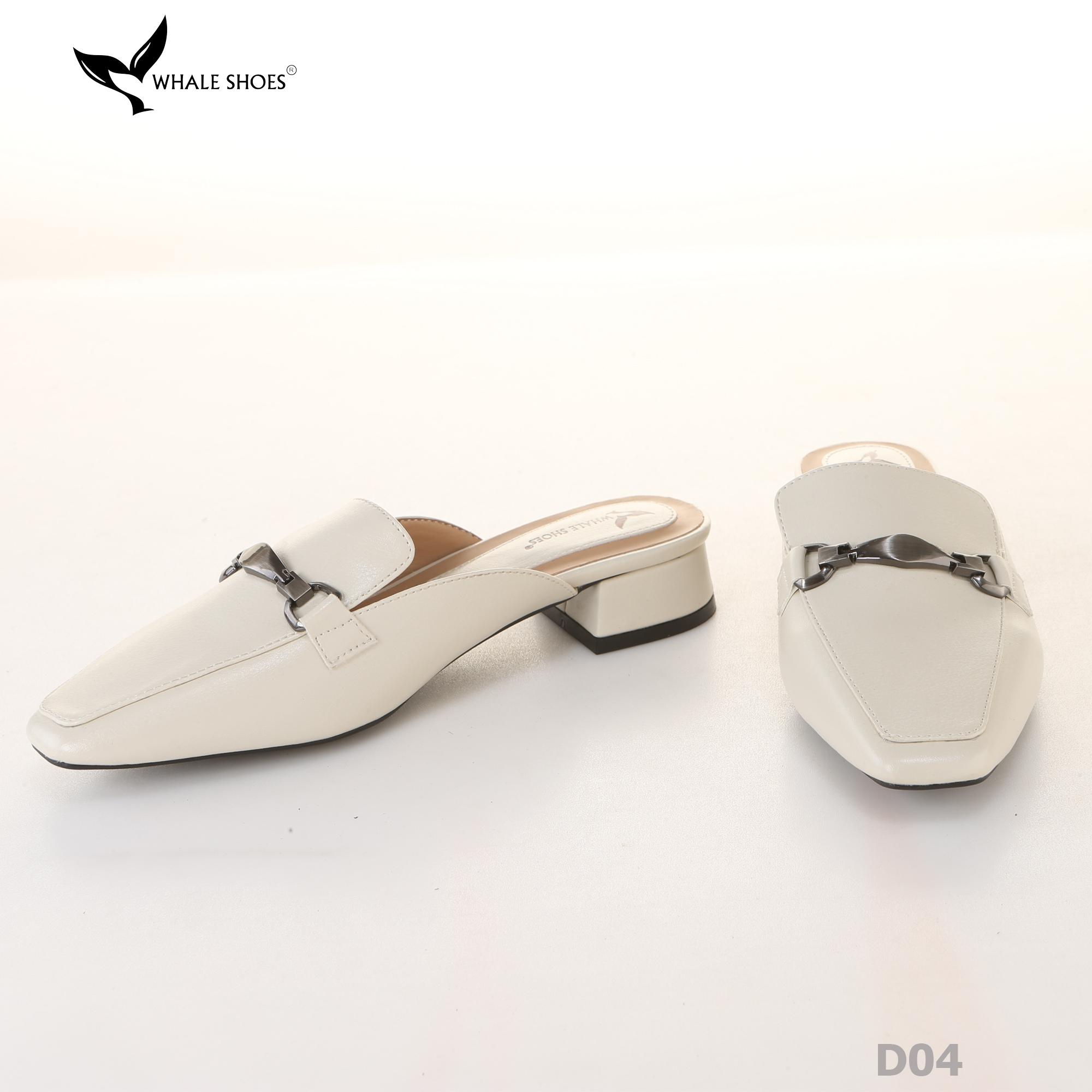 (Tăng size) Sục mũi vuông nam nữ  Whale Shoes 2cm, da mờ đính khóa lắc chì, đế chống trượt-D04