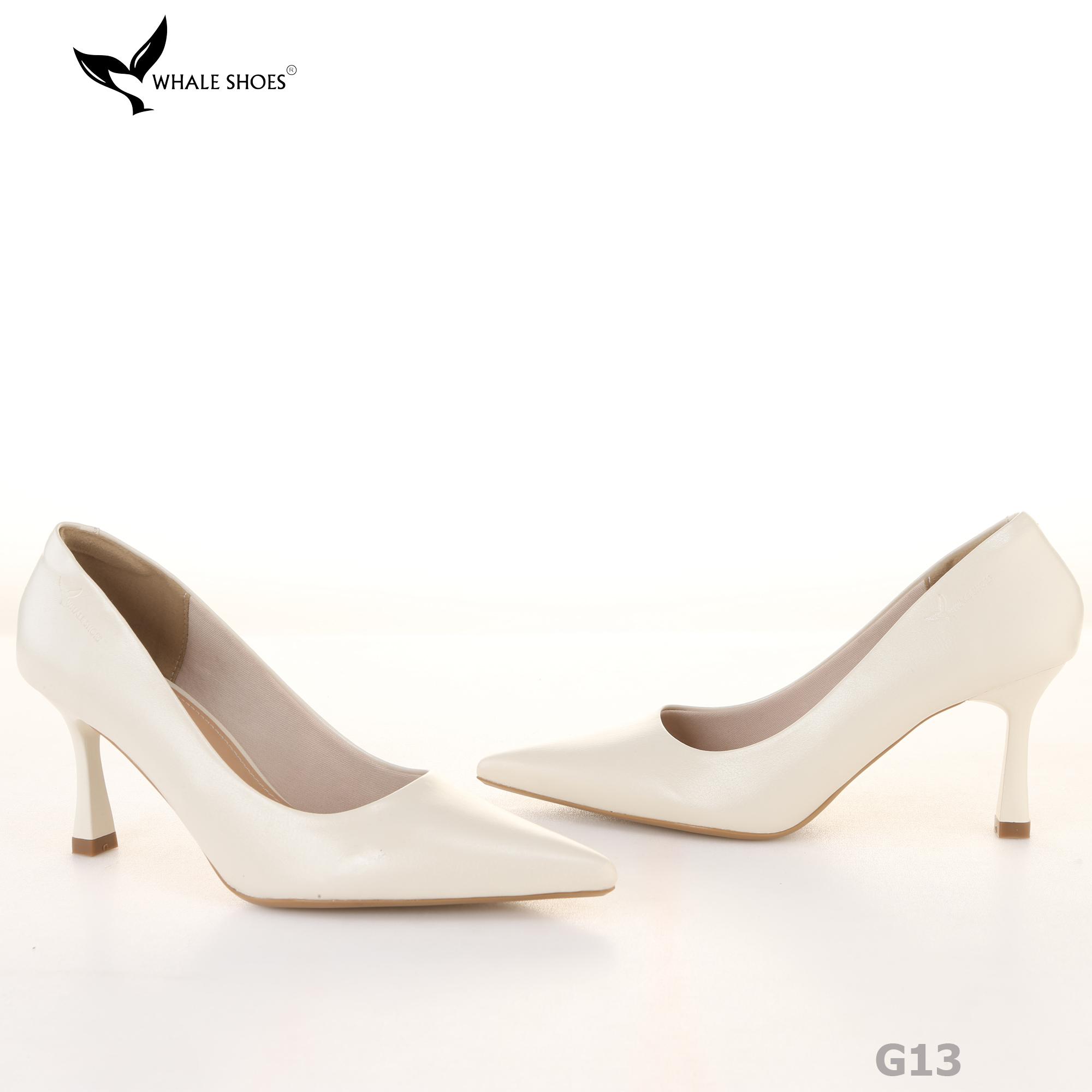 (Giảm size) Giày Cao Gót Whale Shoes 8cm, bít mũi, da mờ, lót êm, đế chống trượt-G13