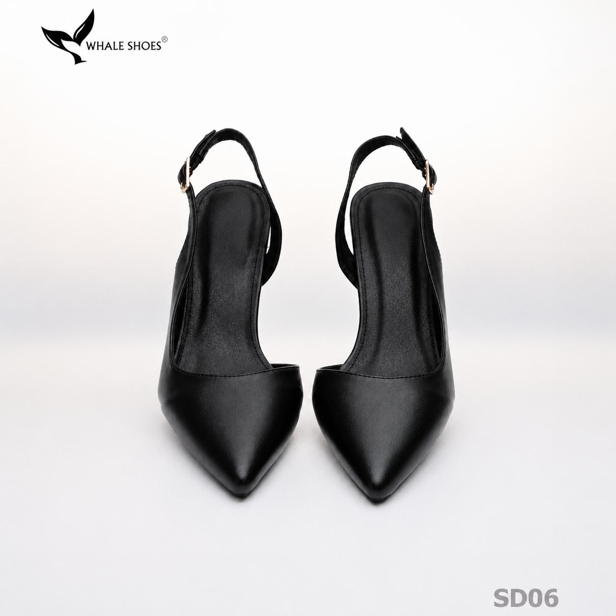Giày cao gót Whale Shoes 7cm, mũi nhọn cổ tim, khoét eo da mờ, khoá đính đá, đế chống trượt-SD06