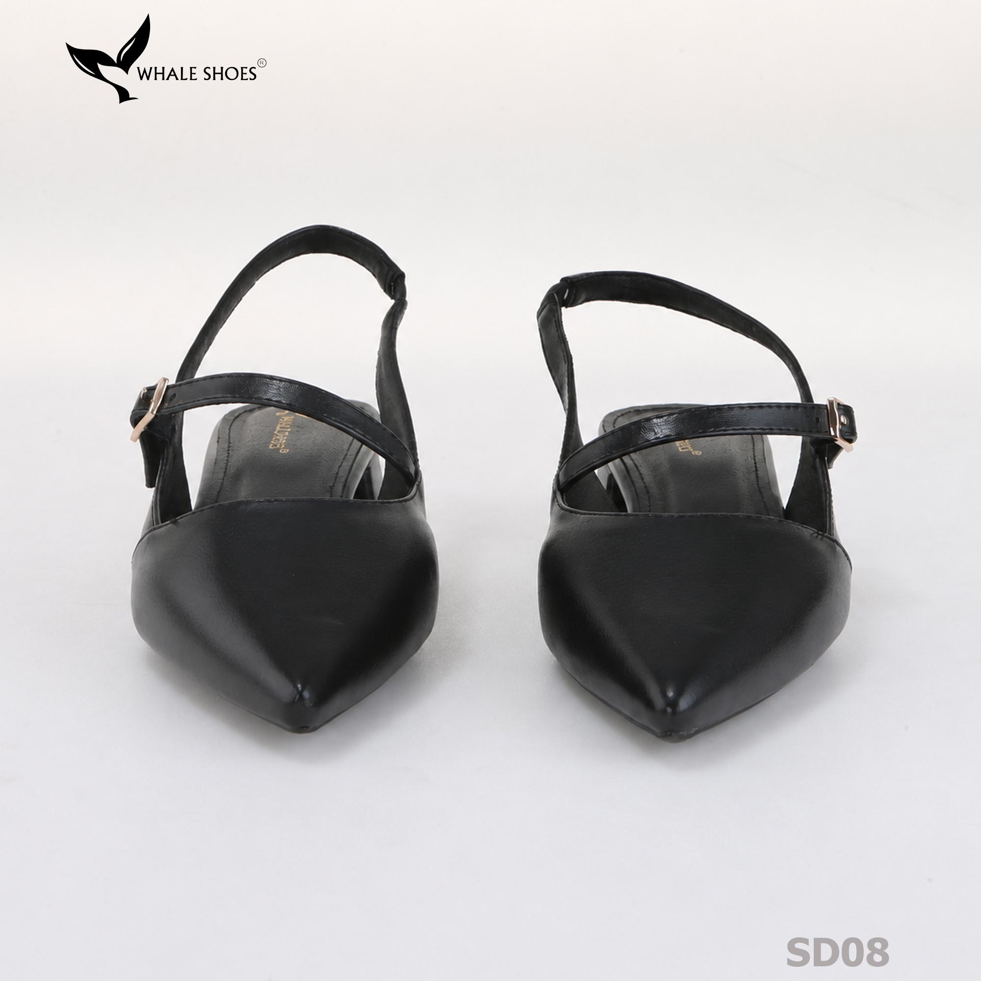 Giày slingback nữ Whale Shoes 3cm mũi nhọn da mờ, gót vuông bọc da, đế chống trượt-SD08