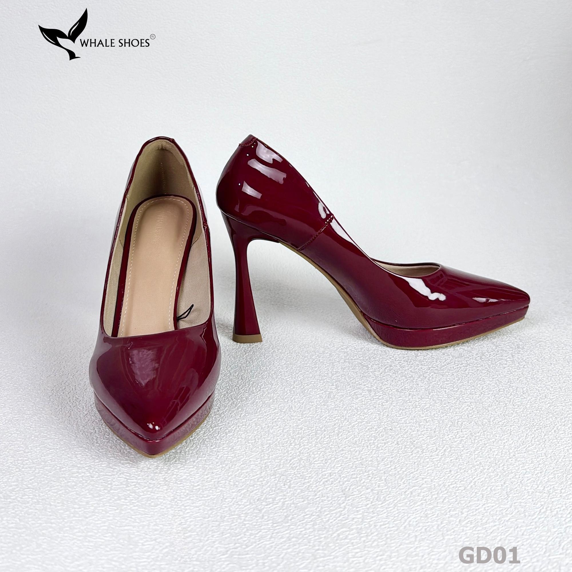 Giày Cao Gót Mũi Nhọn Whale Shoes 10cm, da bóng đúp mũi 1cm, lót êm, đế chống trơn trượt-GD01