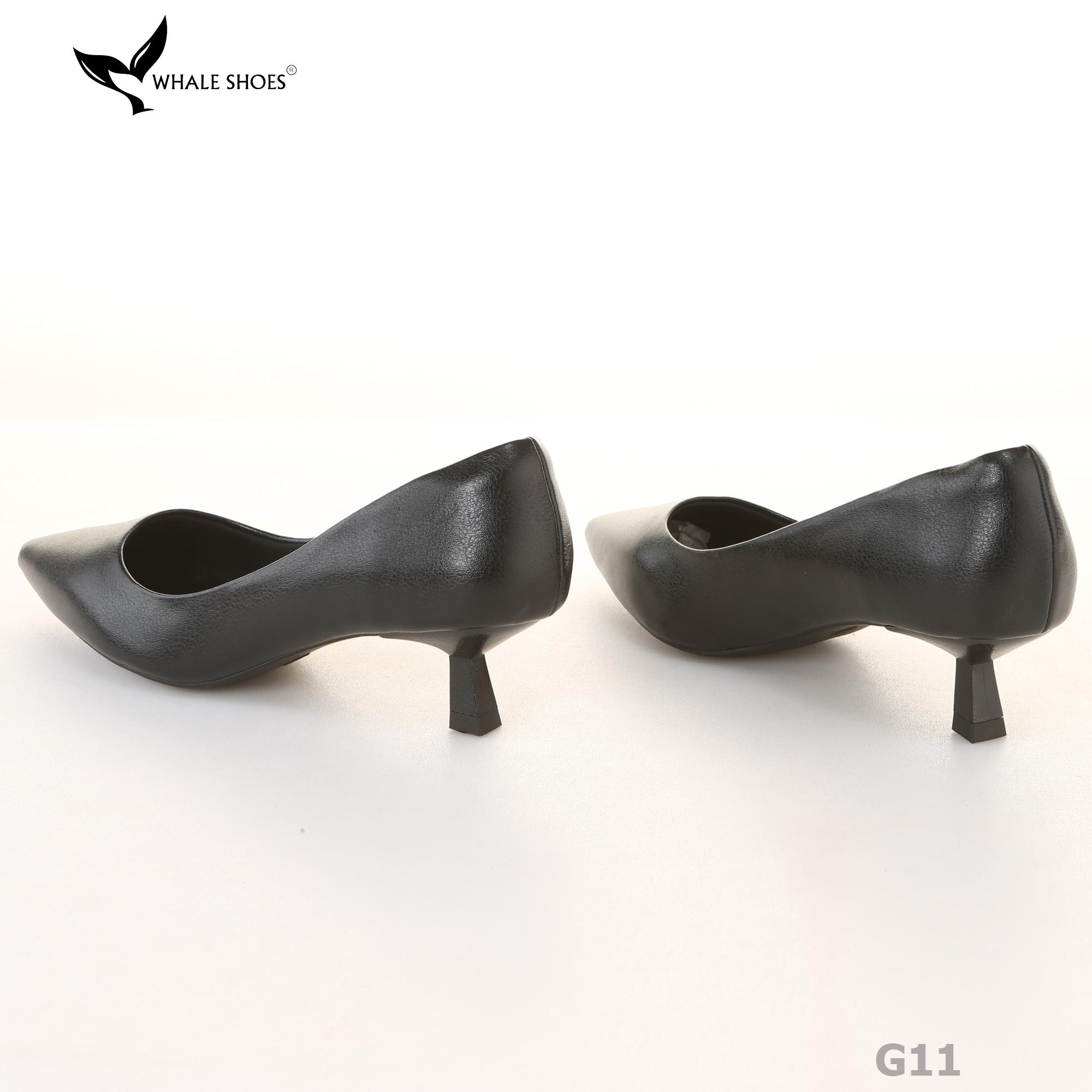 Giày Cao Gót Whale Shoes 4cm, mũi nhọn, da bóng và da mờ, lót êm, đế chống trượt-G11