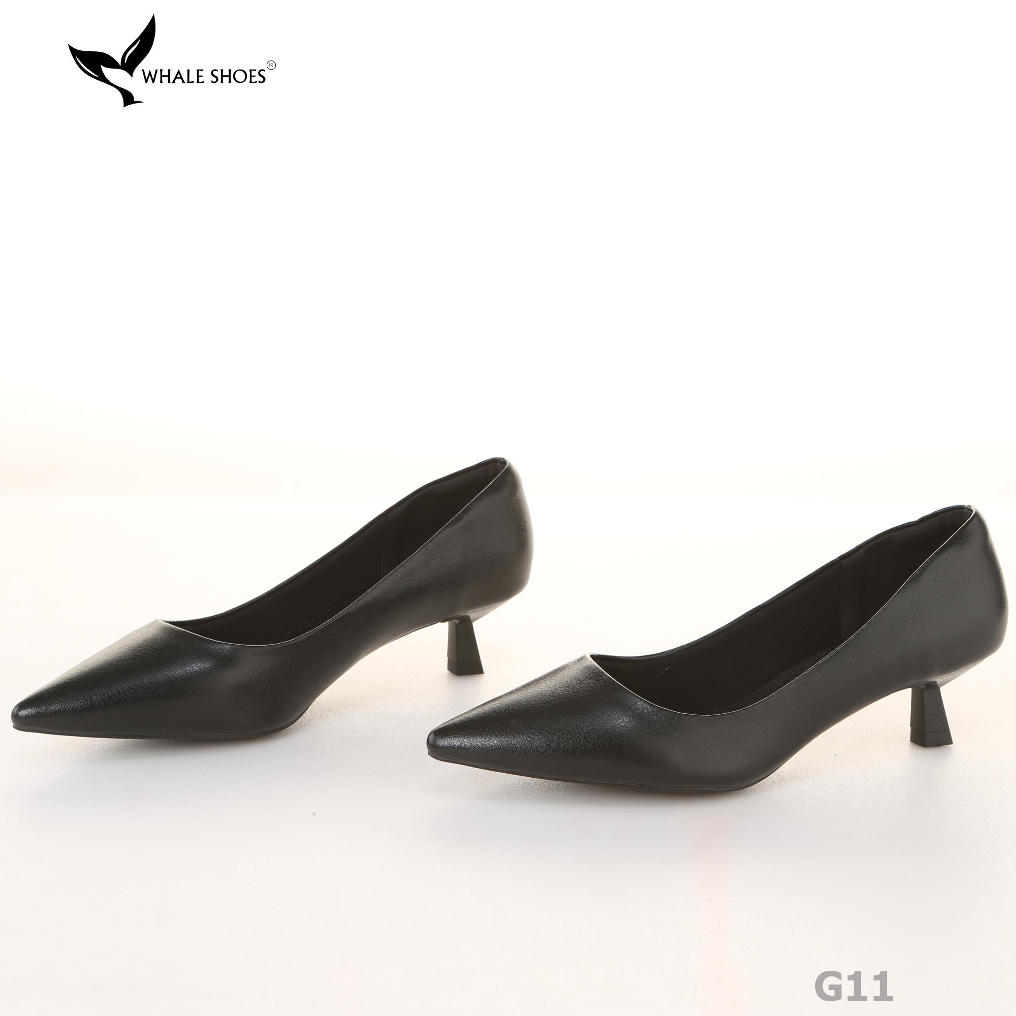 Giày Cao Gót Whale Shoes 4cm, mũi nhọn, da bóng và da mờ, lót êm, đế chống trượt-G11