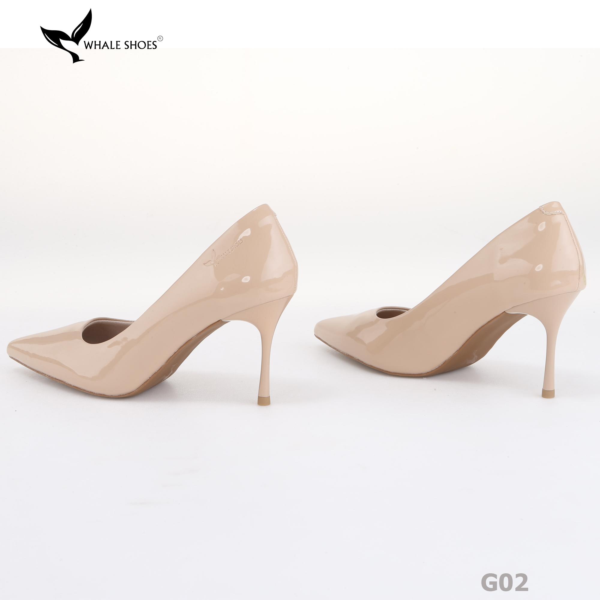 Giày cao gót nữ Whale Shoes 8cm da bóng kem, gót nhọn, đế chống trượt-G02