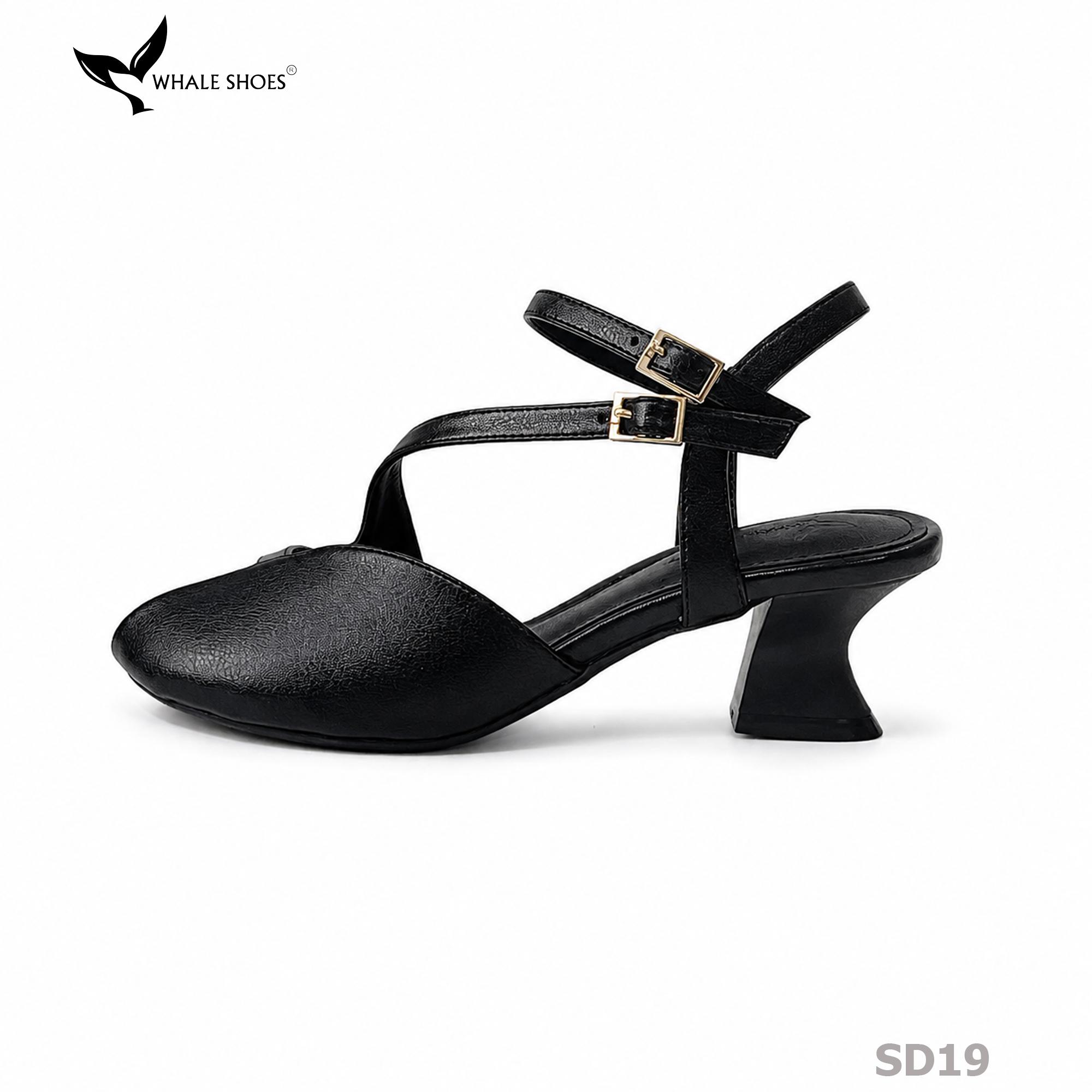 Xăng đan Whaleshoes gót 5cm, mũi tròn thiết kế cut out-SD19
