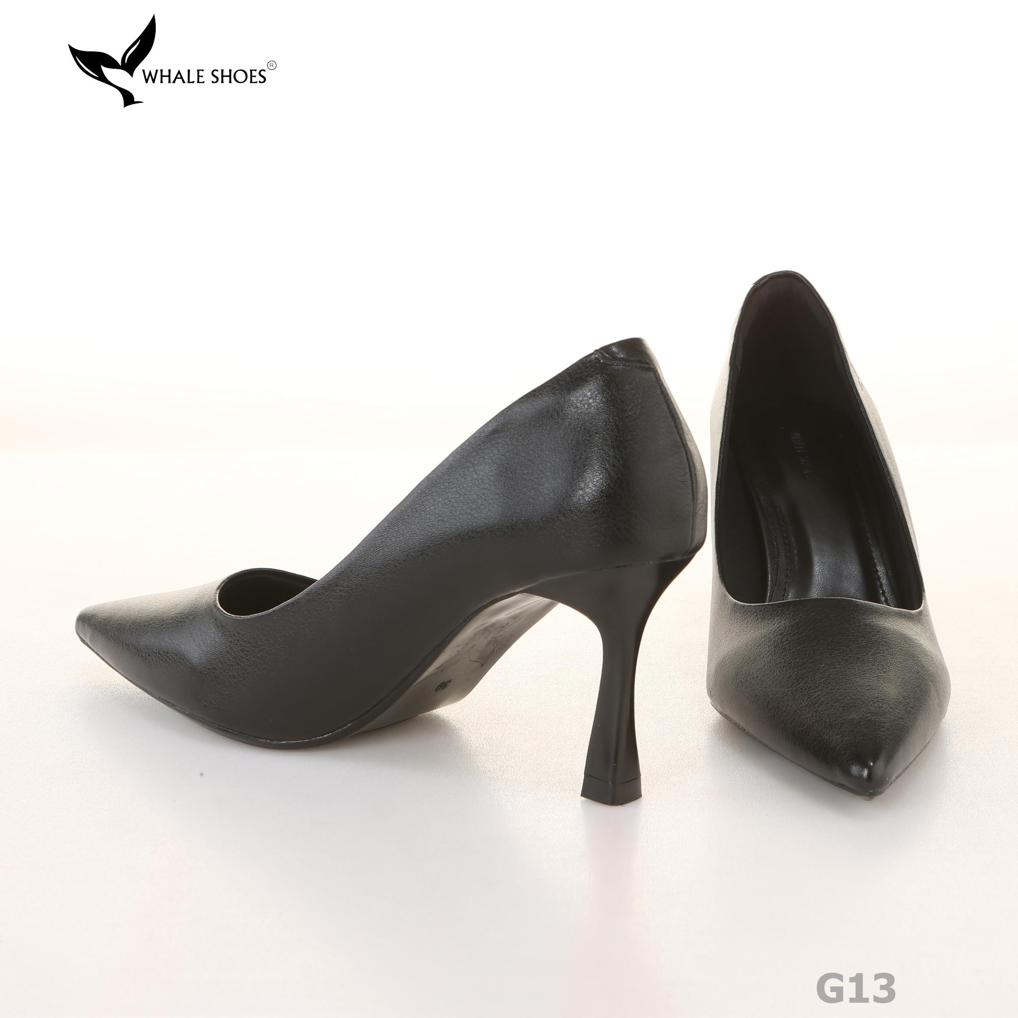 (Giảm size) Giày Cao Gót Whale Shoes 8cm, bít mũi, da mờ, lót êm, đế chống trượt-G13