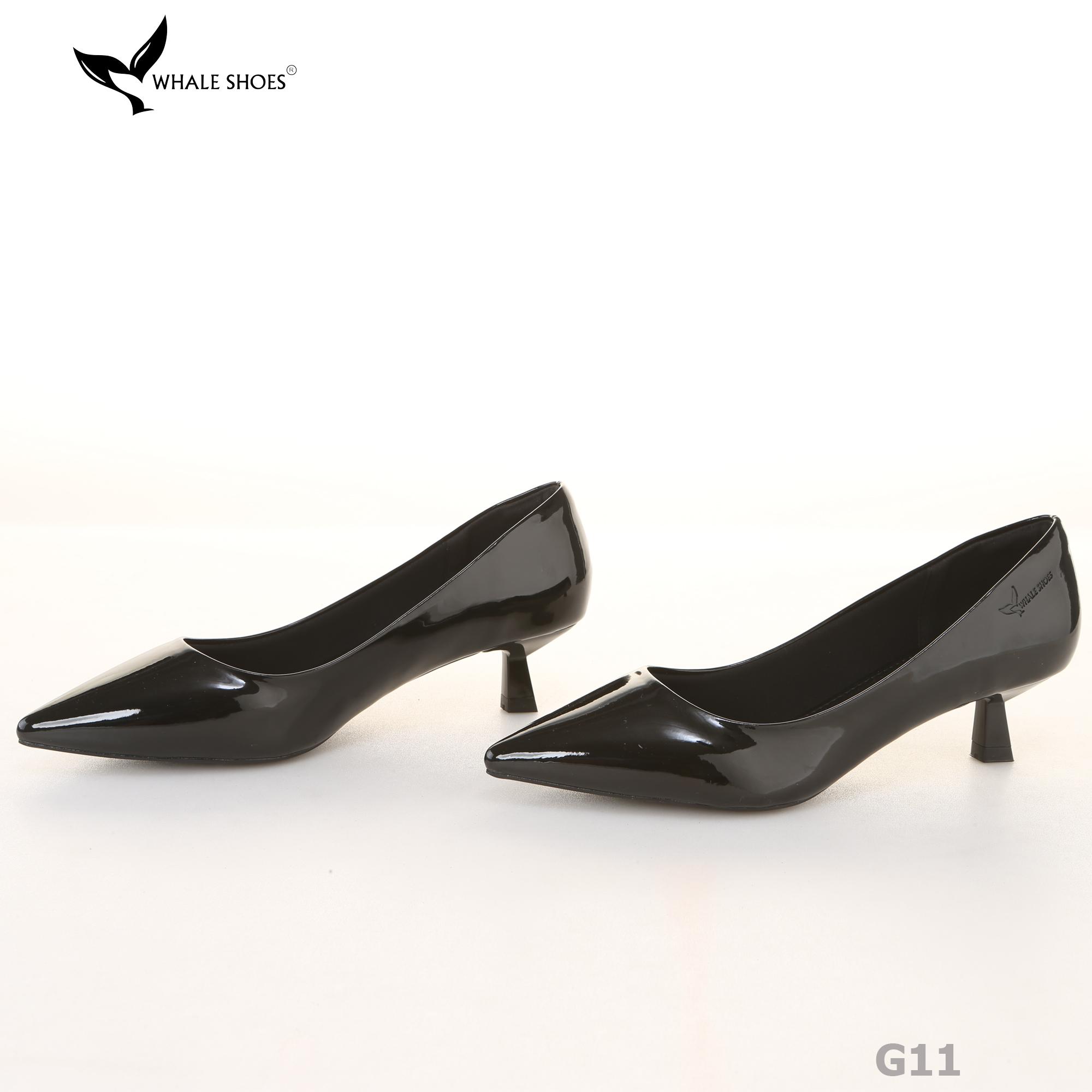 Giày Cao Gót Whale Shoes 4cm, mũi nhọn, da bóng và da mờ, lót êm, đế chống trượt-G11