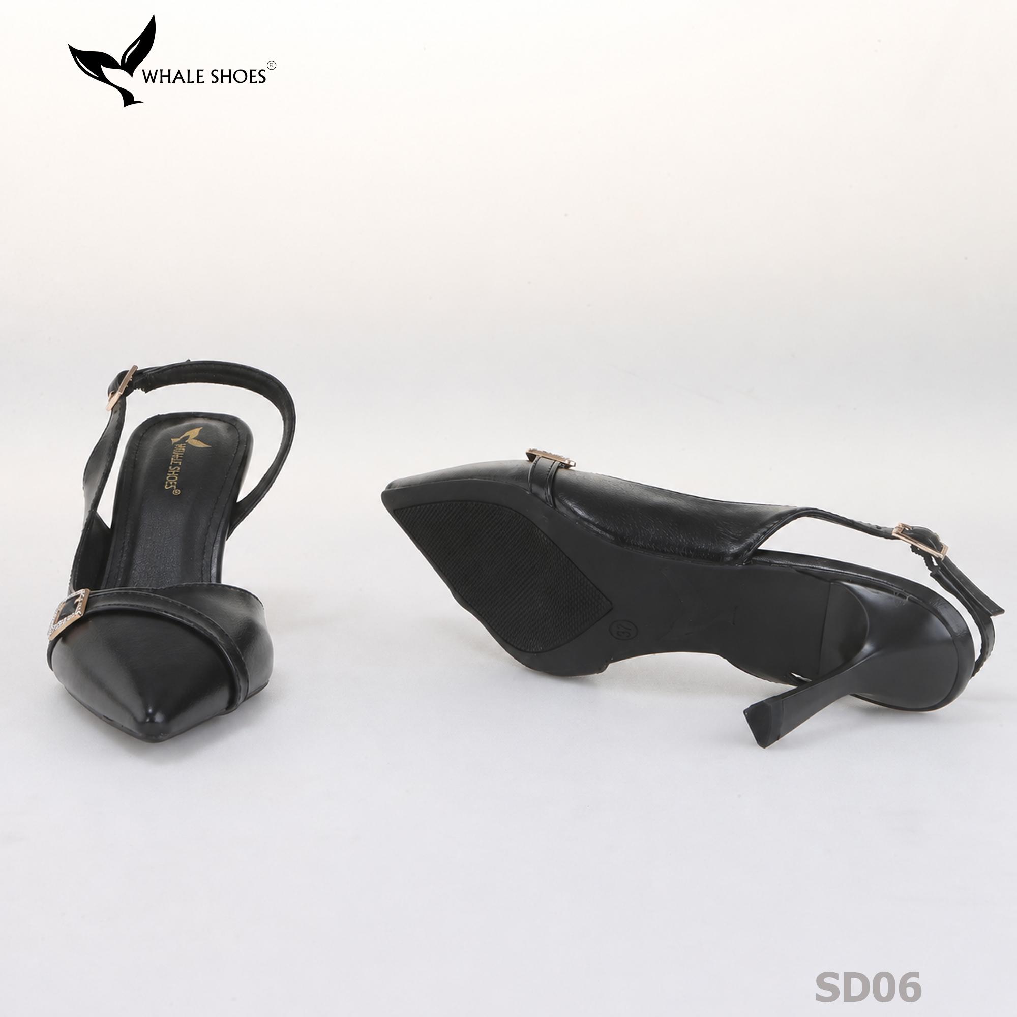 Giày cao gót Whale Shoes 7cm, mũi nhọn cổ tim, khoét eo da mờ, khoá đính đá, đế chống trượt-SD06