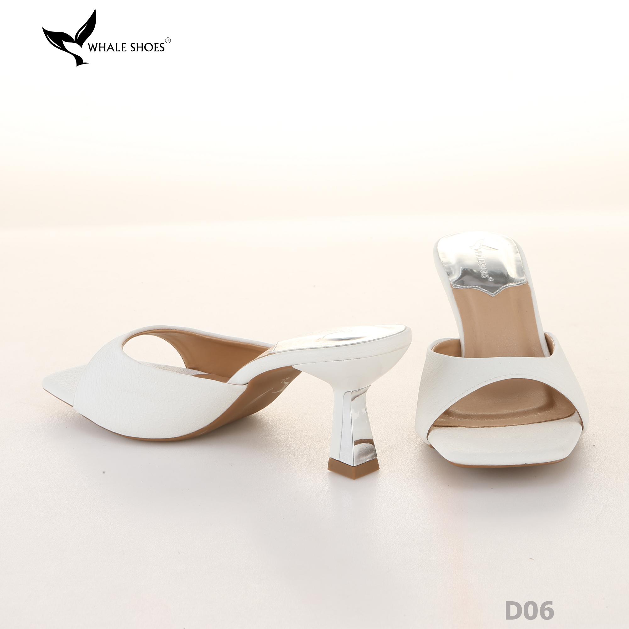 Dép (guốc) nữ Whale Shoes 6cm (tăng size) mũi vuông, vân da dưa lưới, gót trụ, đế chống trượt-D06