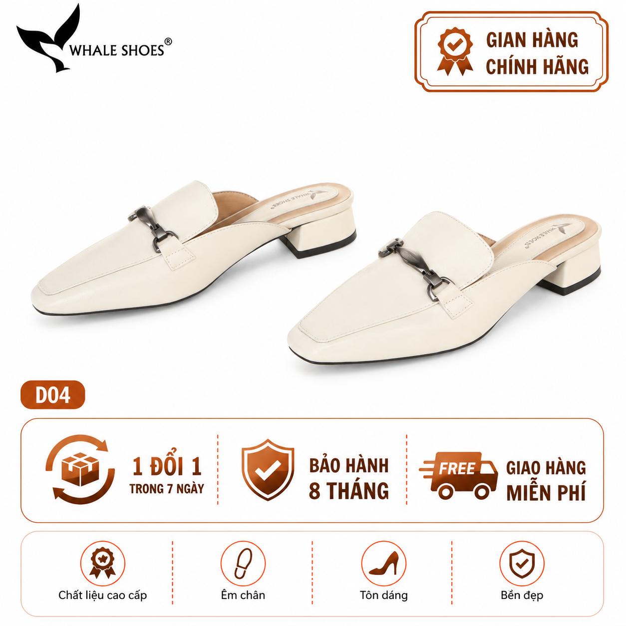 (Tăng size) Sục mũi vuông nam nữ  Whale Shoes 2cm, da mờ đính khóa lắc chì, đế chống trượt-D04
