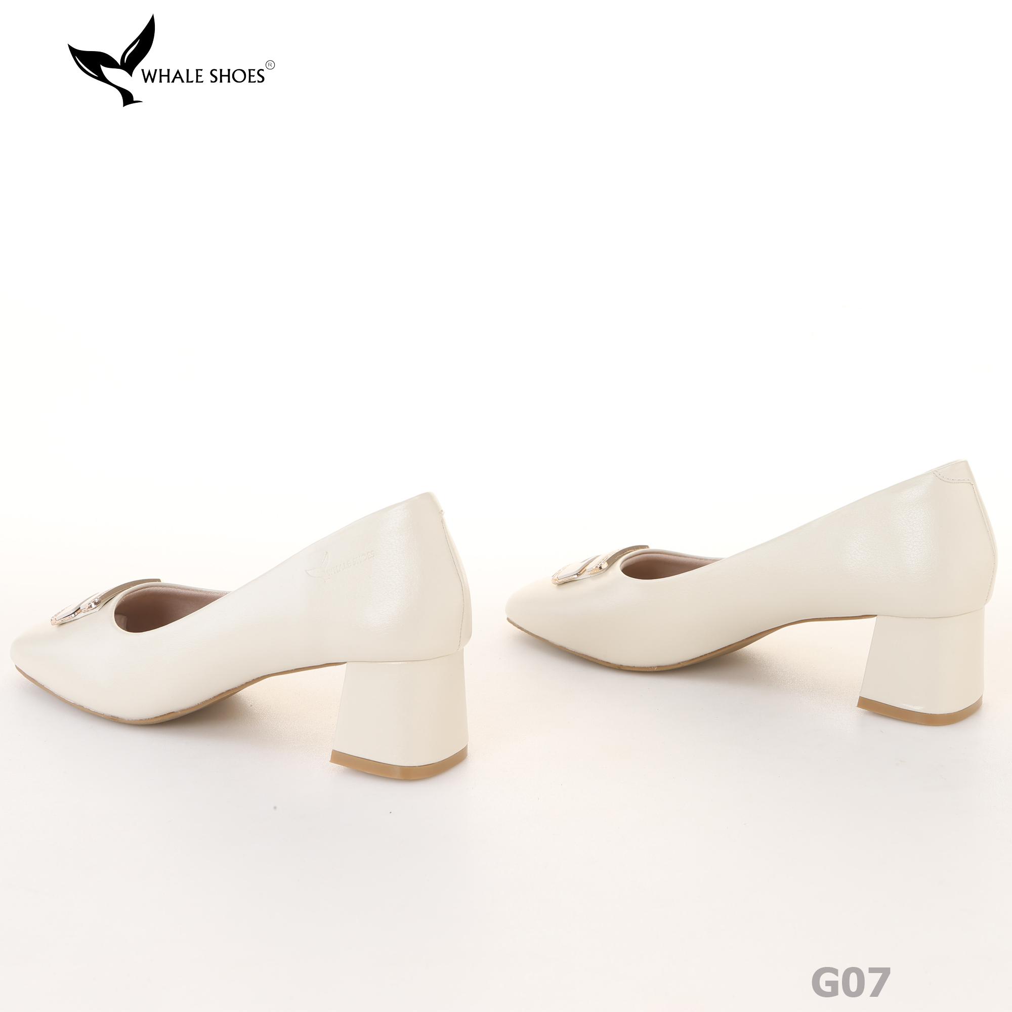 Giày cao gót nữ Whale Shoes 6cm mũi vuông, da mờ, gót trụ đính khóa, đế chống trượt-G07