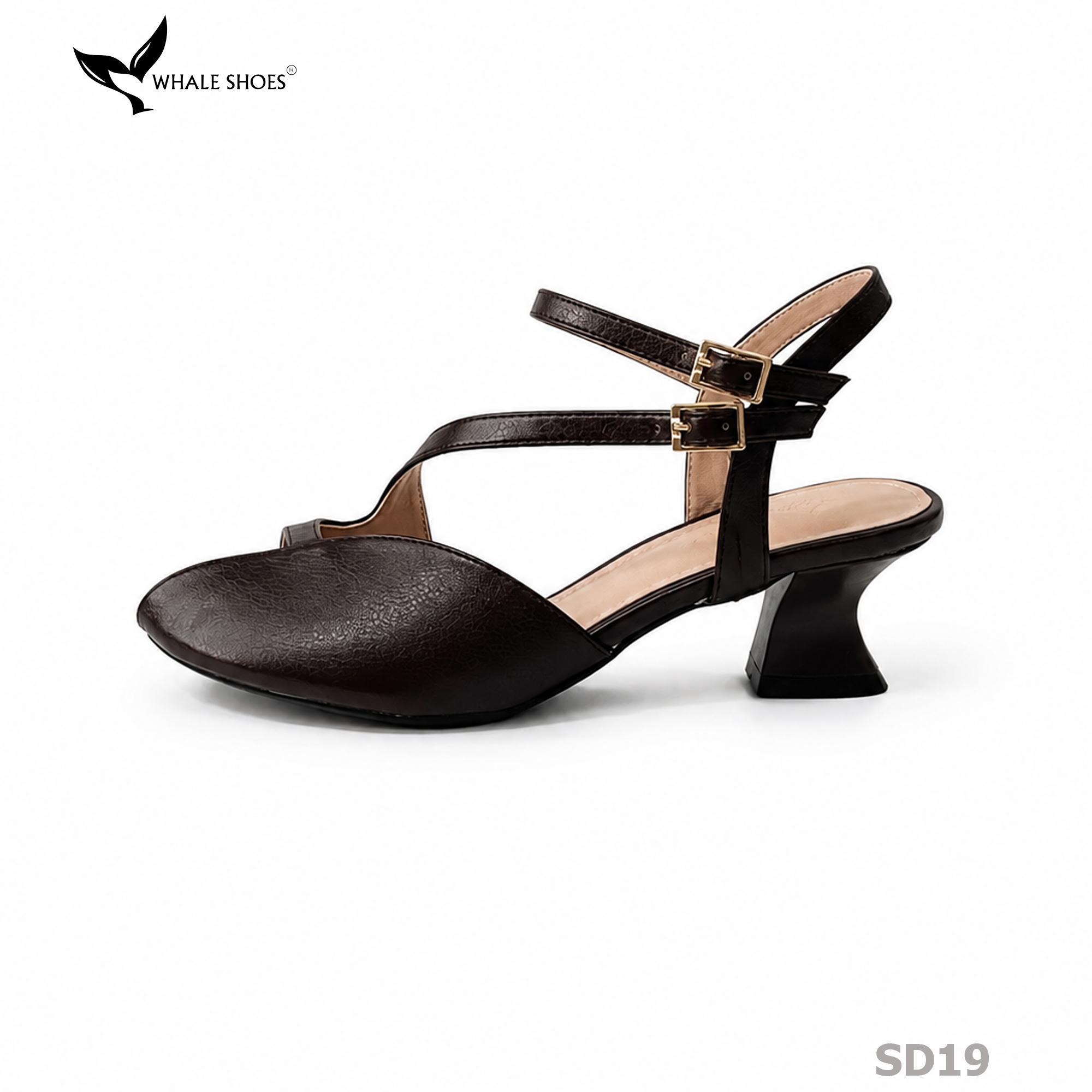 Xăng đan Whaleshoes gót 5cm, mũi tròn thiết kế cut out-SD19