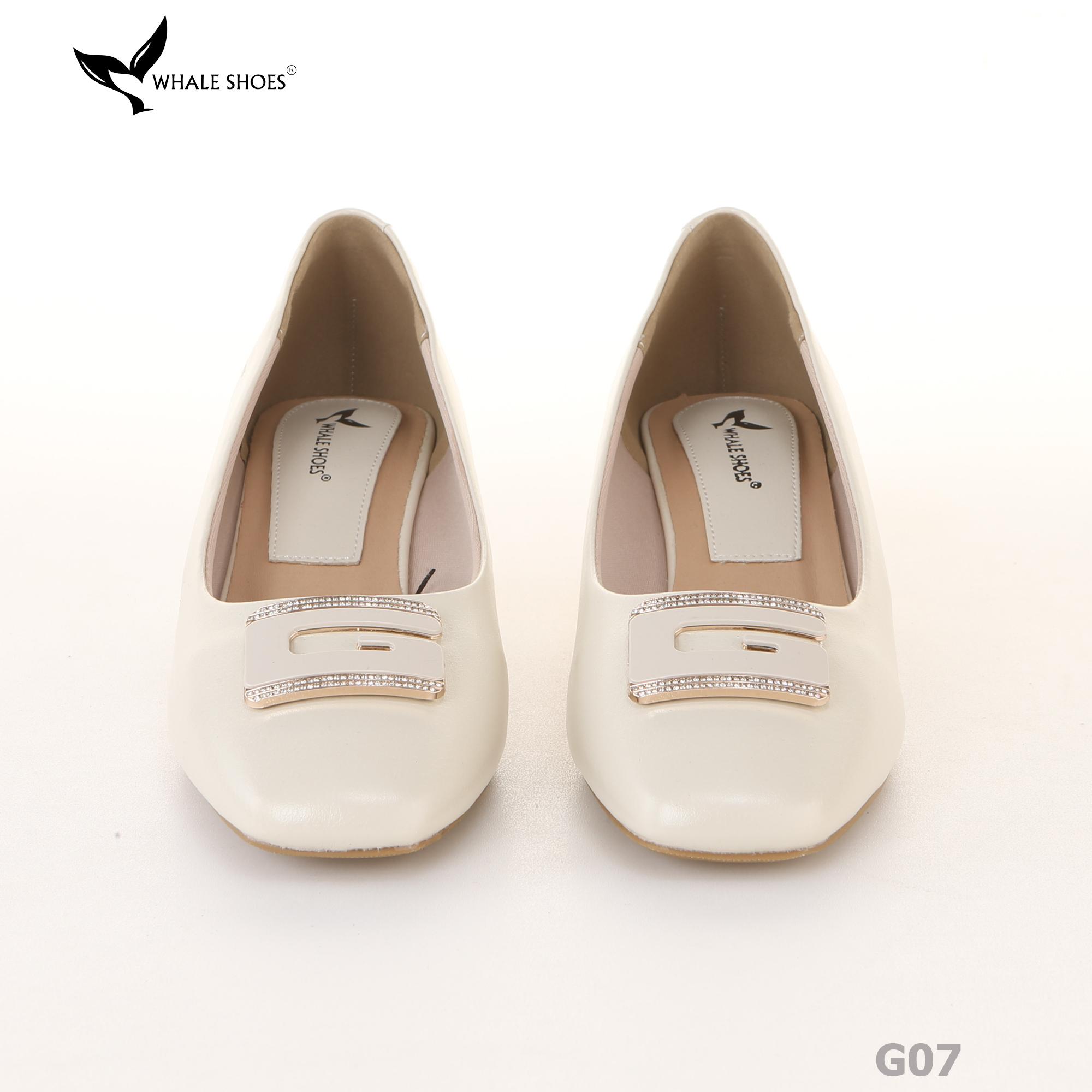 Giày cao gót nữ Whale Shoes 6cm mũi vuông, da mờ, gót trụ đính khóa, đế chống trượt-G07