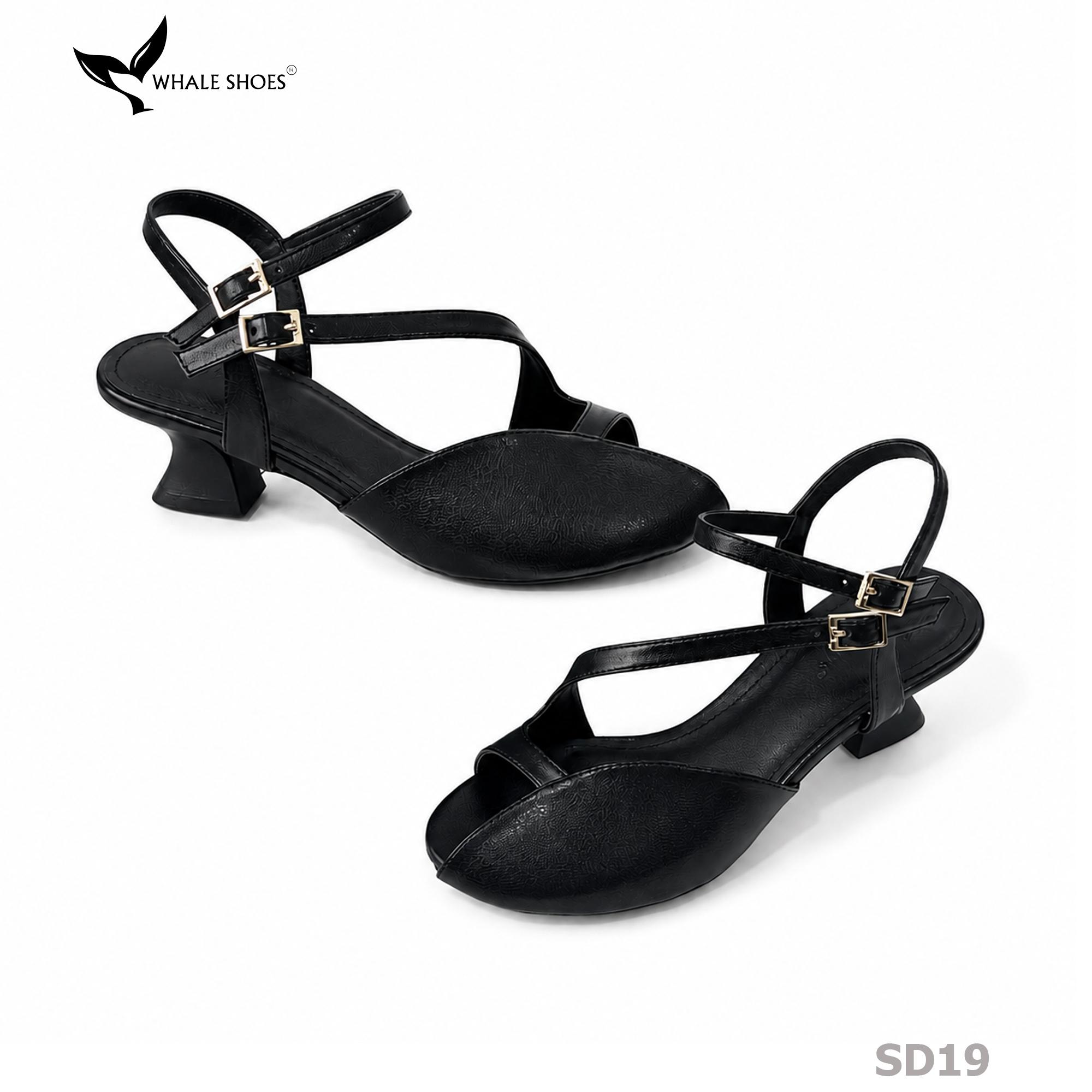 Xăng đan Whaleshoes gót 5cm, mũi tròn thiết kế cut out-SD19