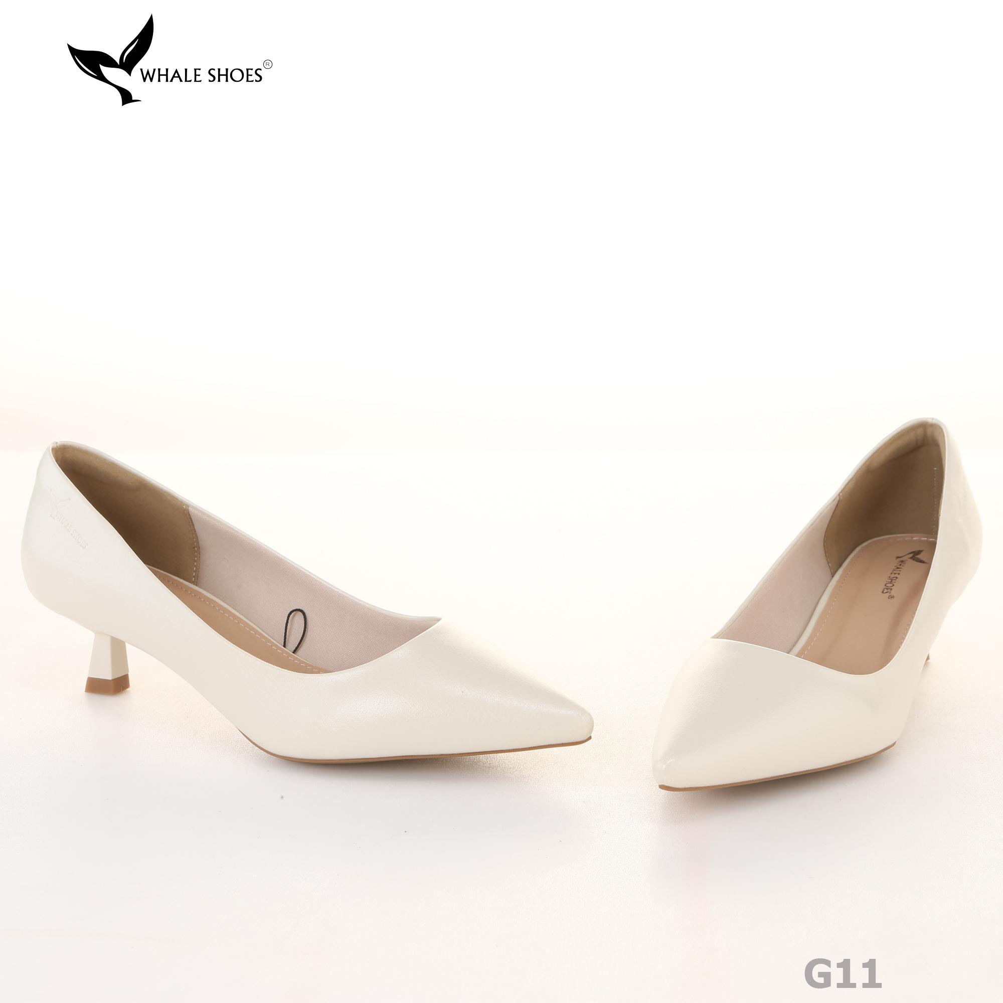 Giày Cao Gót Whale Shoes 4cm, mũi nhọn, da bóng và da mờ, lót êm, đế chống trượt-G11