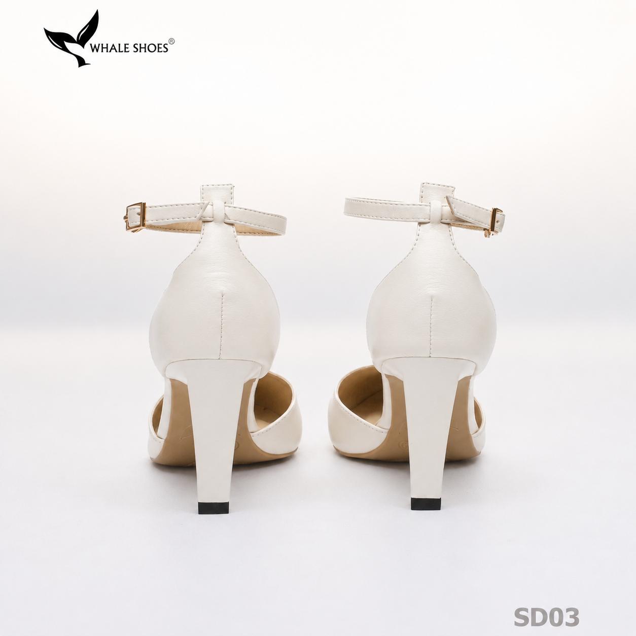 Giày cao gót Whale Shoes mũi nhọn 8cm có dây quai hậu, da mềm êm chân, đế chống trượt-SD03