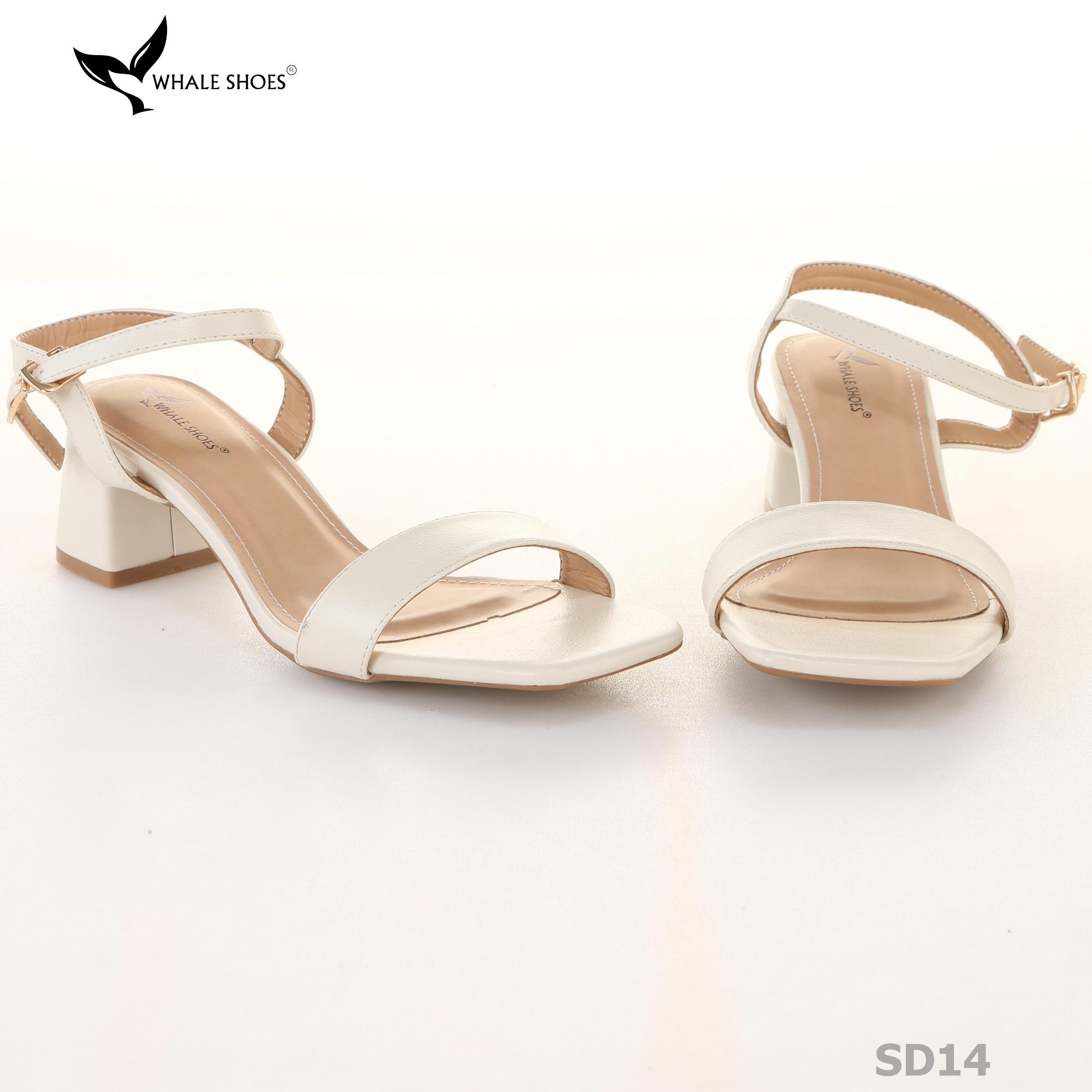 Giày sandal nữ Whale Shoes gót 5cm mũi vuông, quai ngang basic da mờ, đế chống trượt-SD14