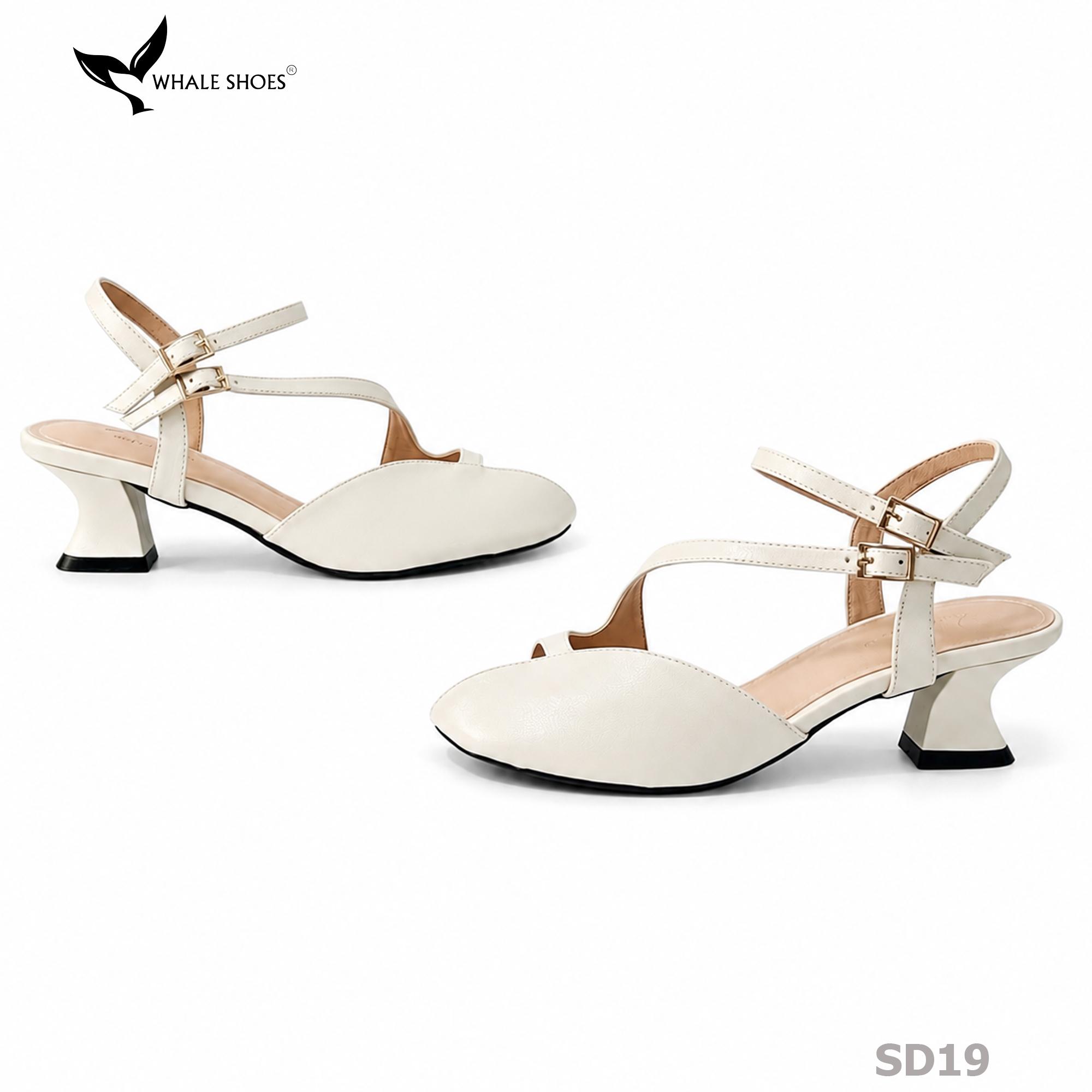 Xăng đan Whaleshoes gót 5cm, mũi tròn thiết kế cut out-SD19