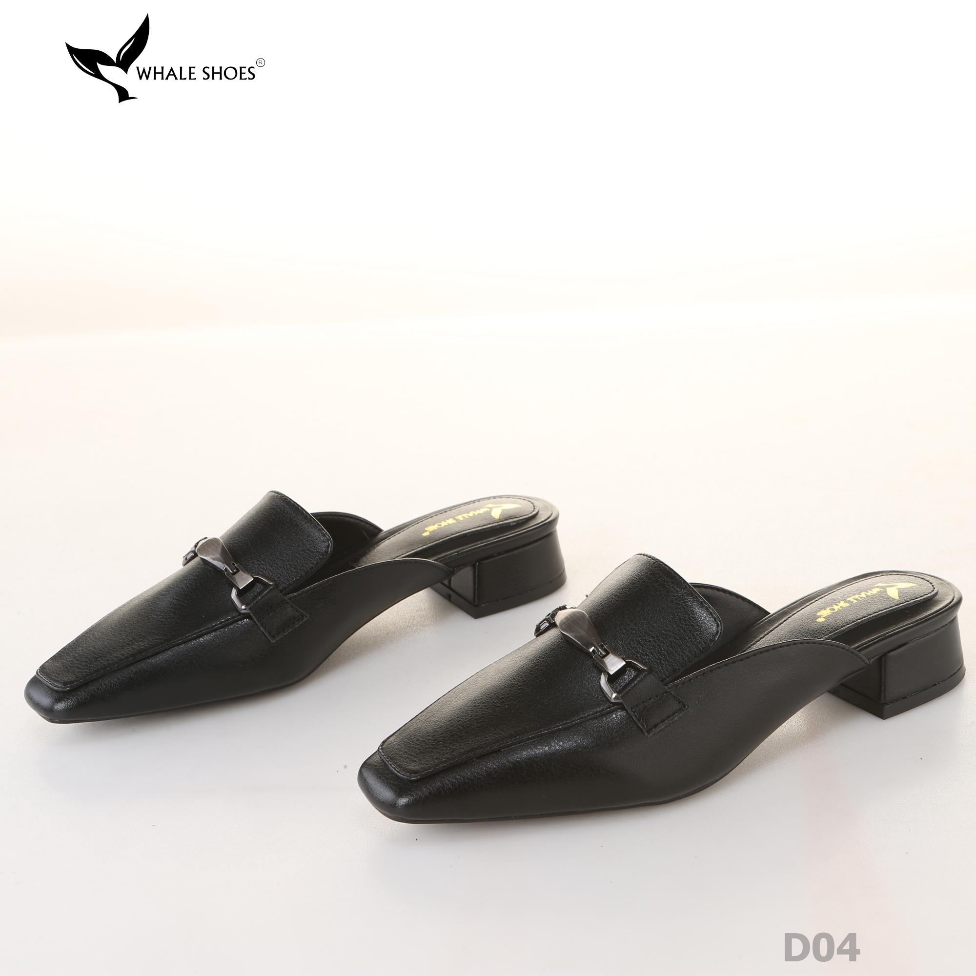 (Tăng size) Sục mũi vuông nam nữ  Whale Shoes 2cm, da mờ đính khóa lắc chì, đế chống trượt-D04