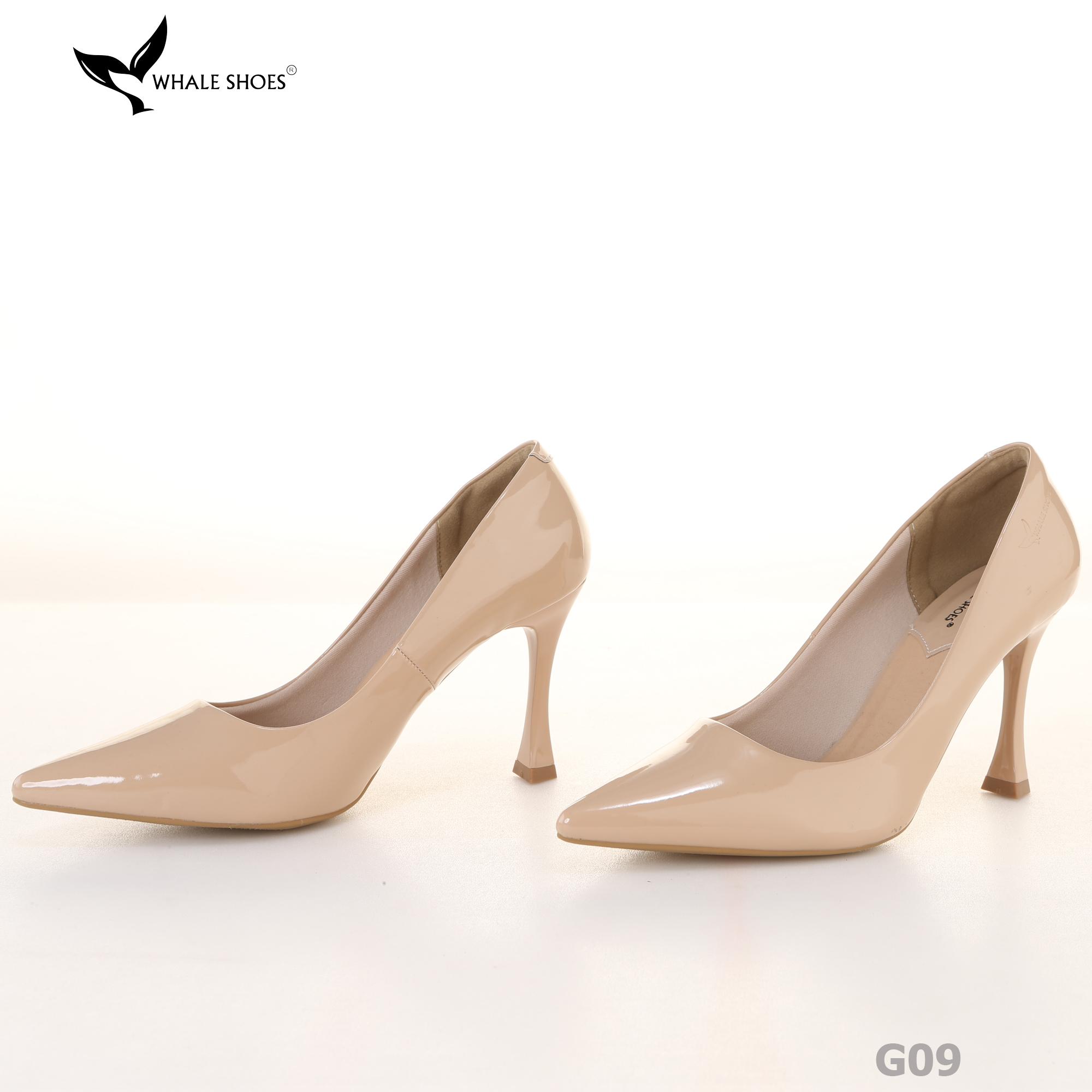 Giày cao gót nữ Whale Shoes 9cm da bóng, mũi nhọn hiện đại thanh lịch, đế chống trơn trượt-G09