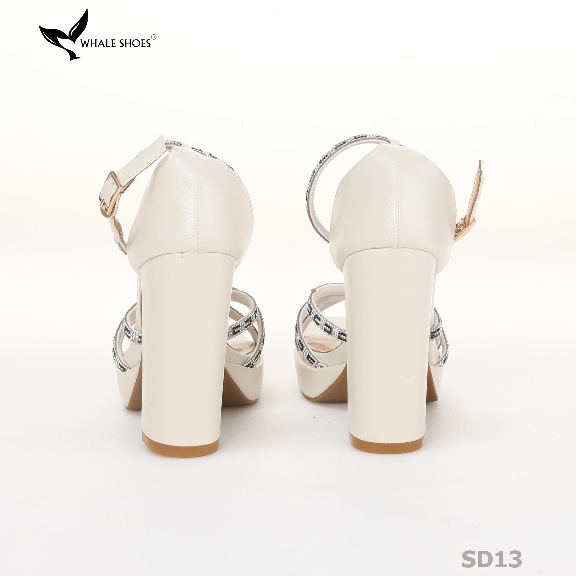 Giày Sandal nữ  Whale Shoes 10cm mũi vuông da mờ đúp mũi 3cm, dây đá, gót trụ, đế chống trượt-SD13