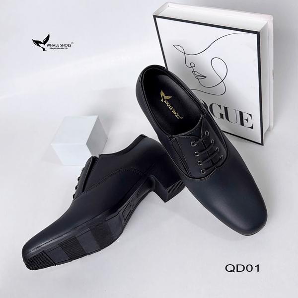Giày quân phục nữ gót 5cm, kiểu dáng Oxford, màu đen tuyền, Phù hợp cán bộ nhận viên nữ - Whale Shoes GQD01