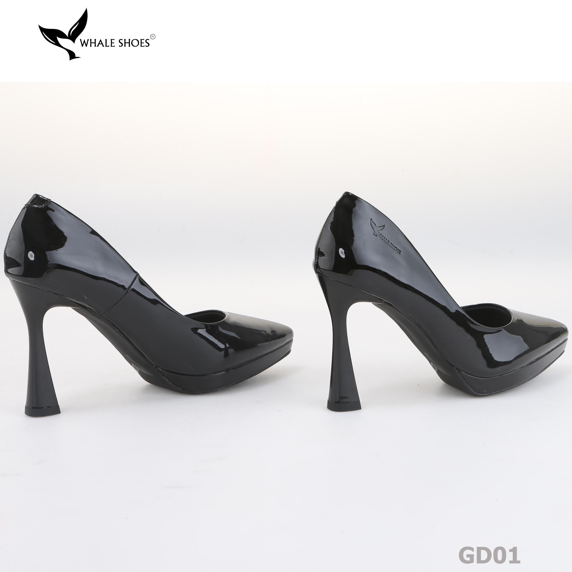 Giày Cao Gót Mũi Nhọn Whale Shoes 10cm, da bóng đúp mũi 1cm, lót êm, đế chống trơn trượt-GD01