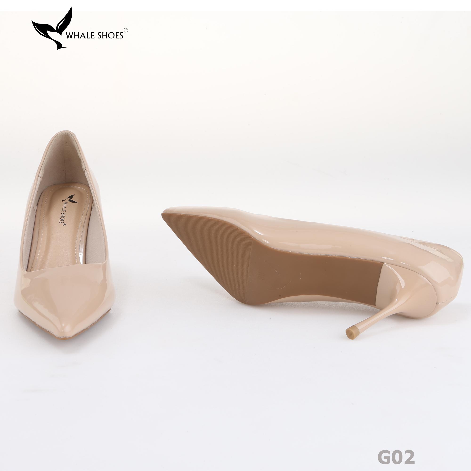 Giày cao gót nữ Whale Shoes 8cm da bóng kem, gót nhọn, đế chống trượt-G02