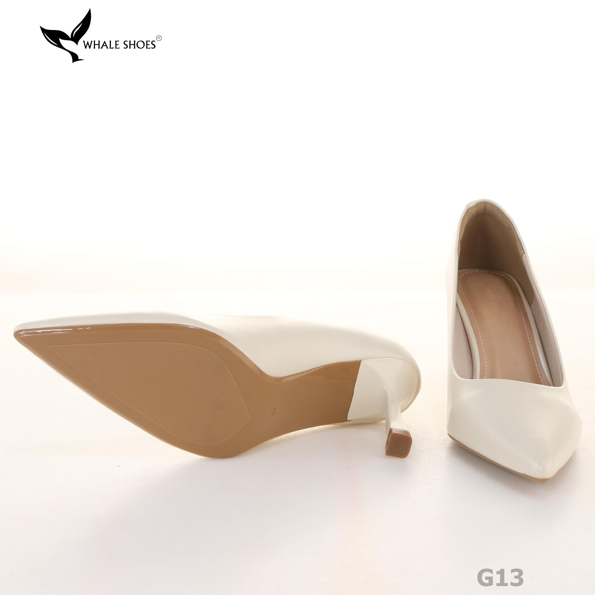 (Giảm size) Giày Cao Gót Whale Shoes 8cm, bít mũi, da mờ, lót êm, đế chống trượt-G13