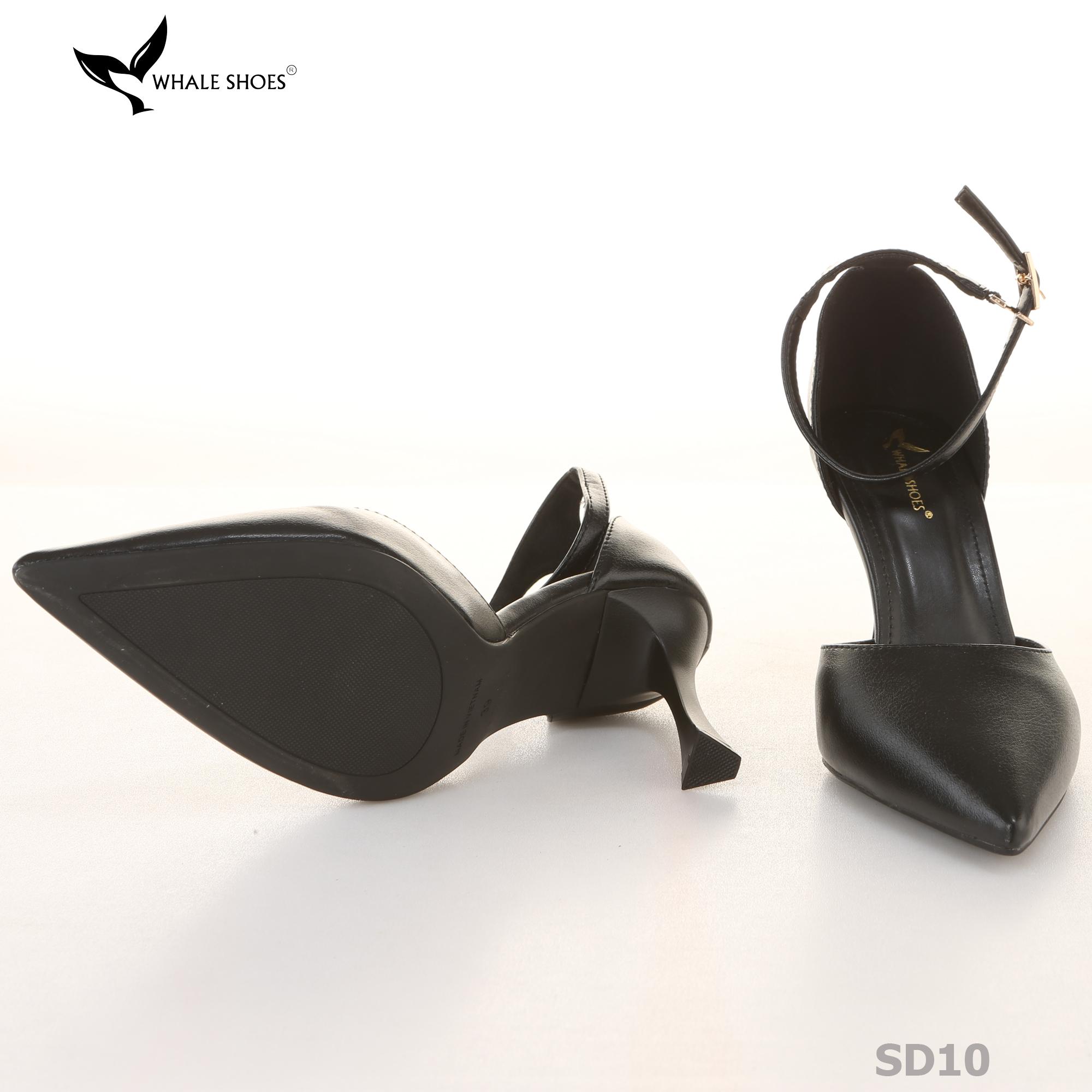 Giày cao gót nữ Whale Shoes mũi nhọn 9cm có dây quai hậu, da mềm êm chân, đế chống trơn trượt-SD10