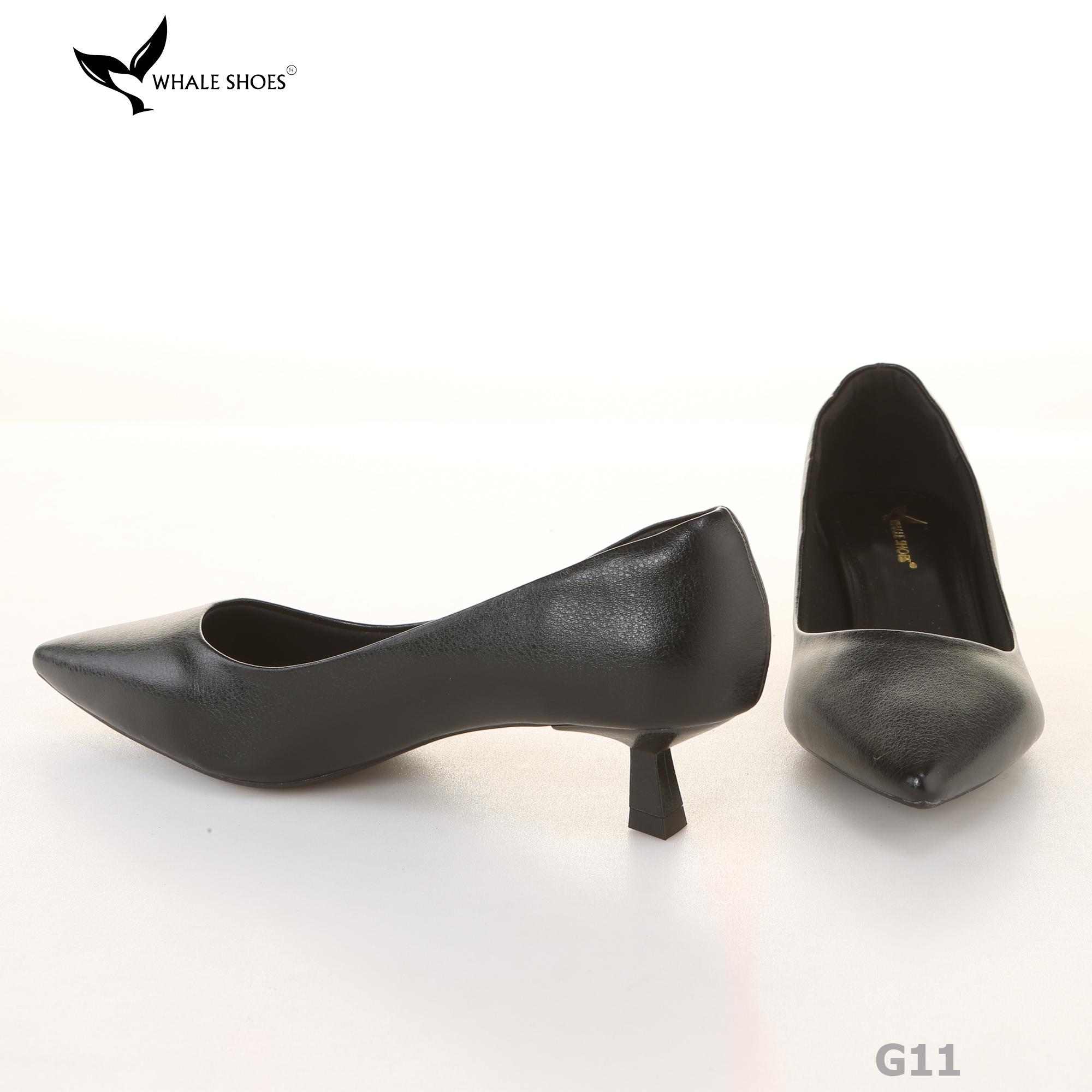 Giày Cao Gót Whale Shoes 4cm, mũi nhọn, da bóng và da mờ, lót êm, đế chống trượt-G11