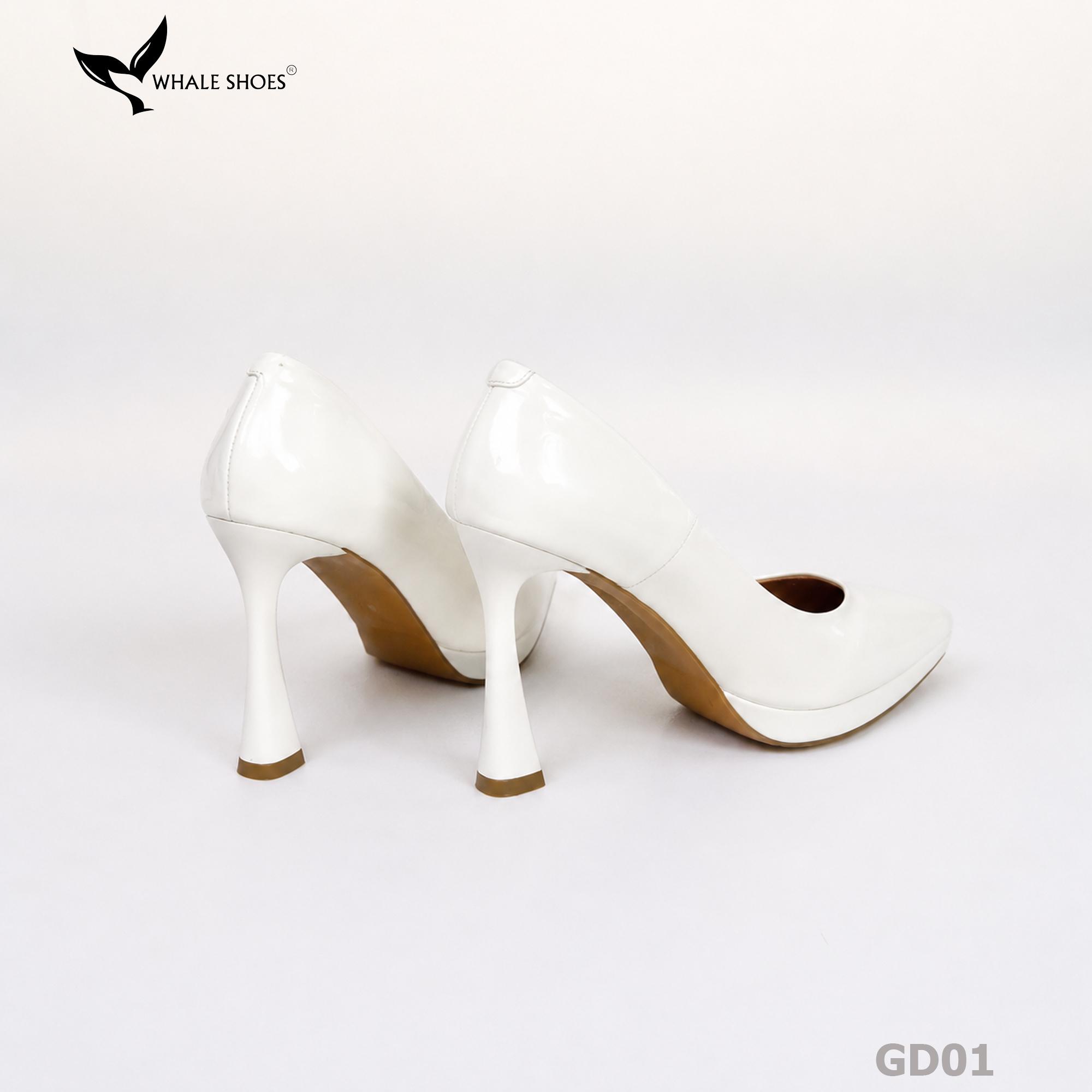 Giày Cao Gót Mũi Nhọn Whale Shoes 10cm, da bóng đúp mũi 1cm, lót êm, đế chống trơn trượt-GD01