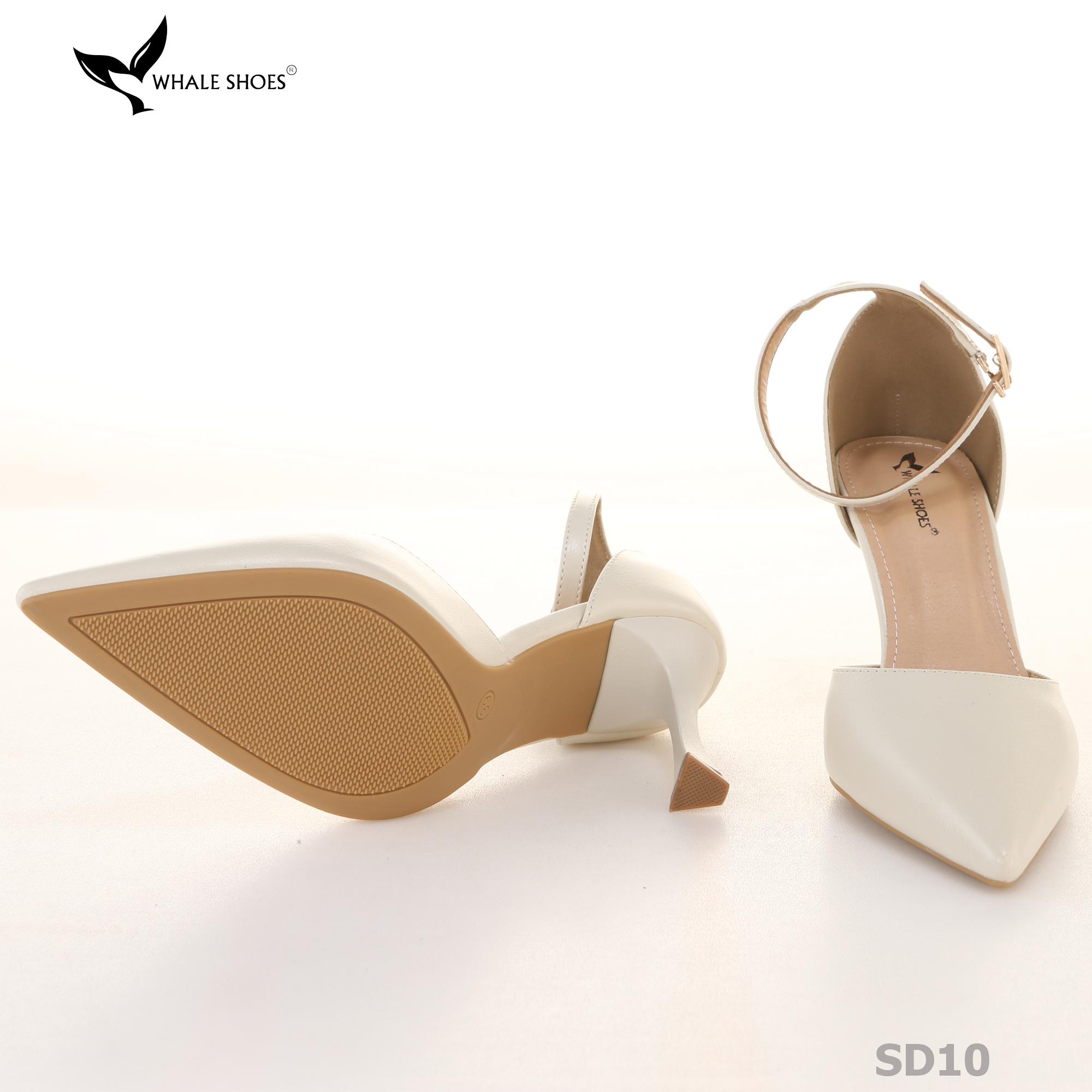 Giày cao gót nữ Whale Shoes mũi nhọn 9cm có dây quai hậu, da mềm êm chân, đế chống trơn trượt-SD10