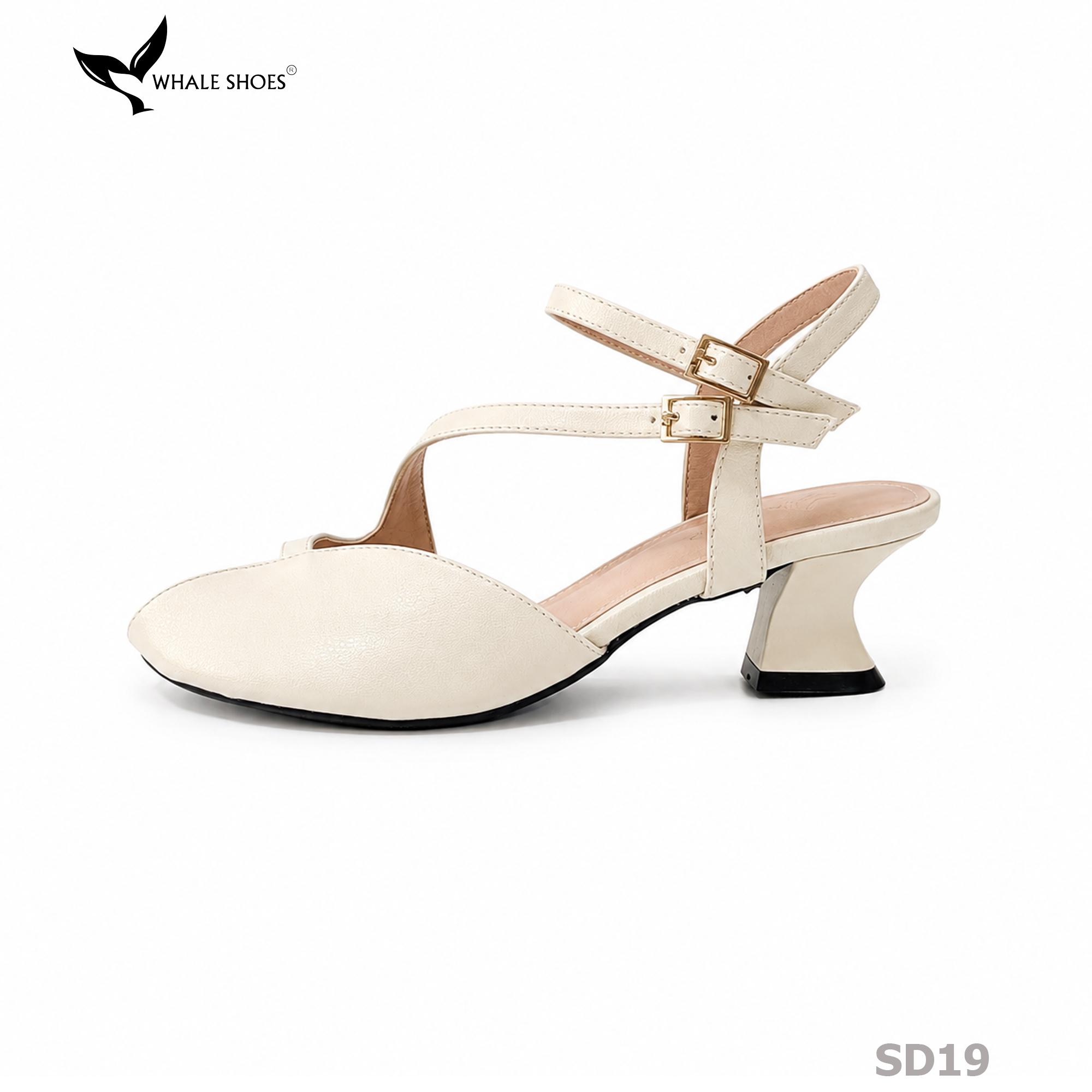 Xăng đan Whaleshoes gót 5cm, mũi tròn thiết kế cut out-SD19